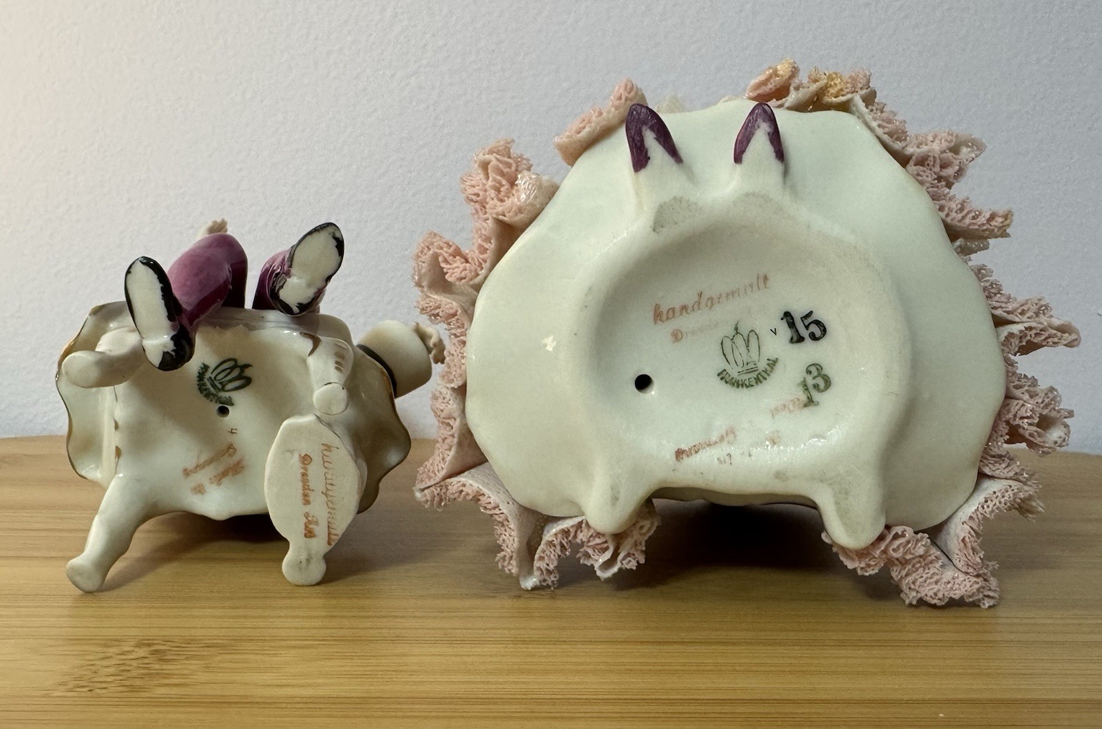 Antique German Dresden Porcelain Lace Couple Small Sizes Figurines Set Of 2