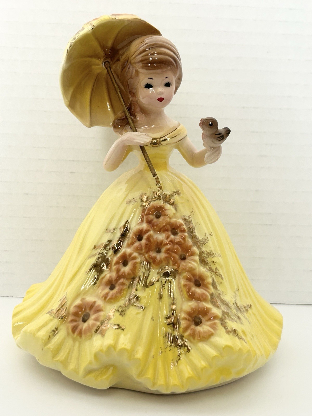Josef Originals Spring Four Seasons Series Yellow Dress Parasol Umbrella Bird