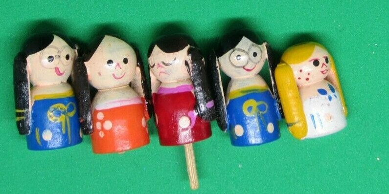 Vintage Girls Figurines Wood Small Lot of 5 Painted
