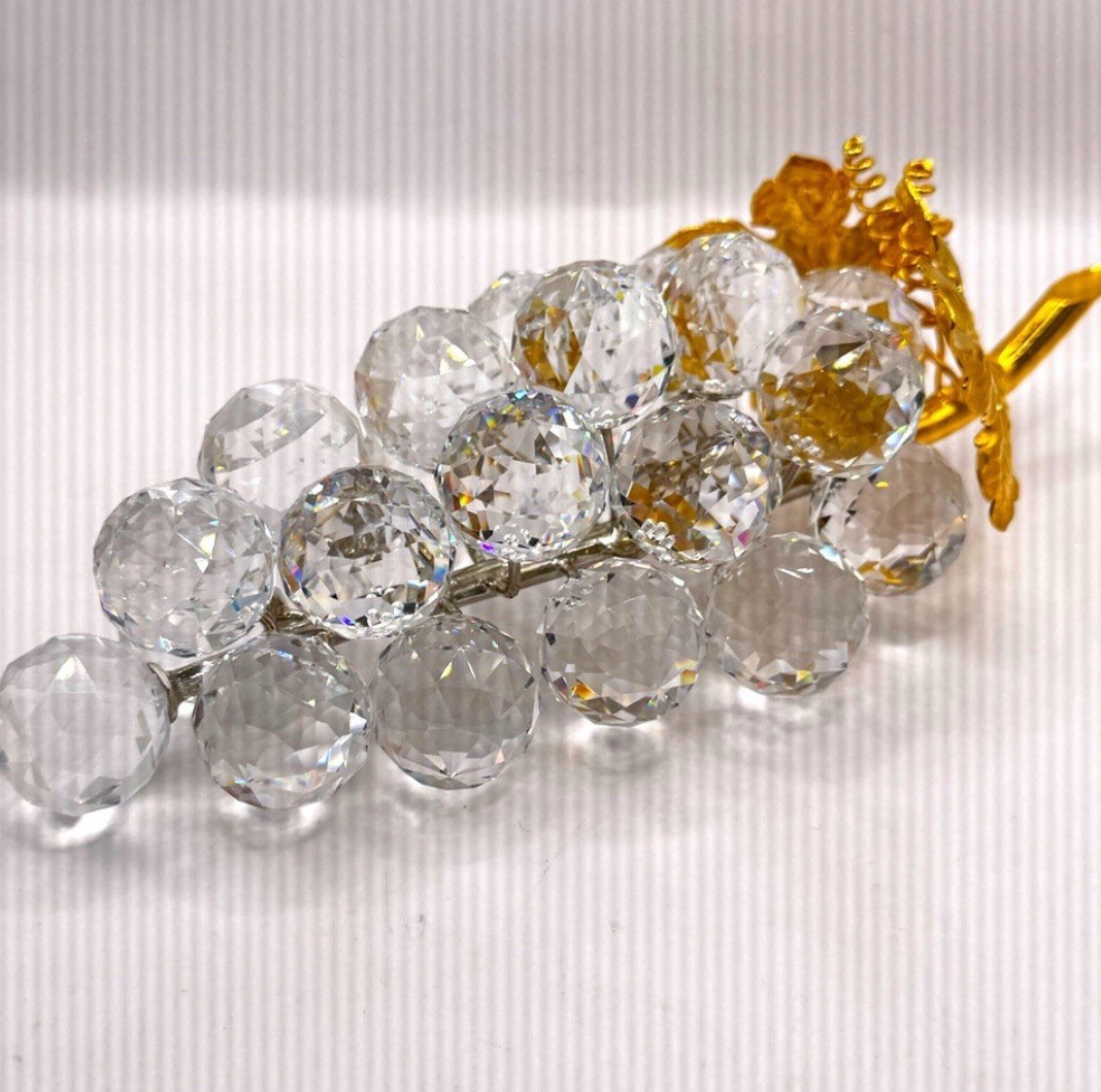 STUNNING! Swarovski Crystal Large Grapes Cluster With Gold Leaves Austria 11864