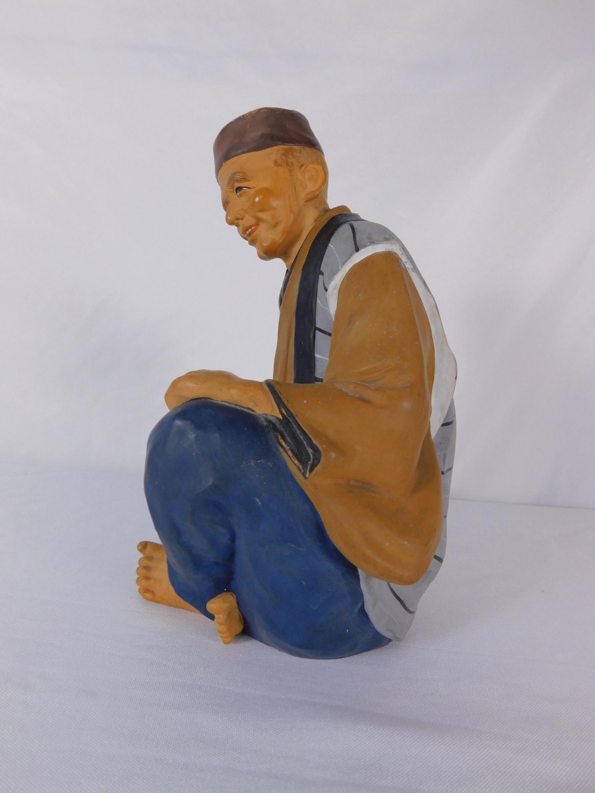 Vtg Seated Man Figurine Ceramic Medium Hand Painted Multicolor Decor Statue