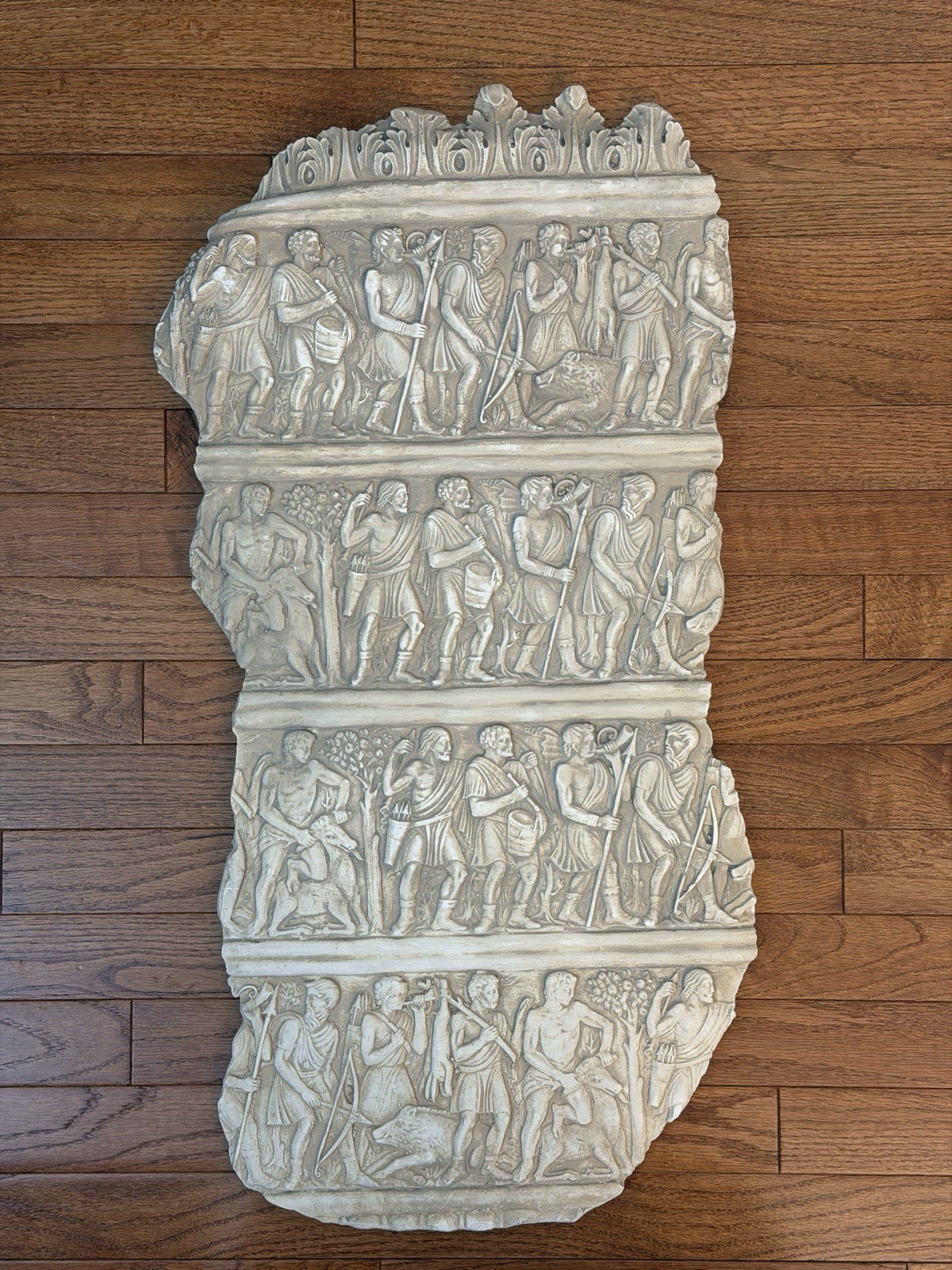 Classical Stone Relief Hanging Sculpture Beige Figural Scene Art Plaque