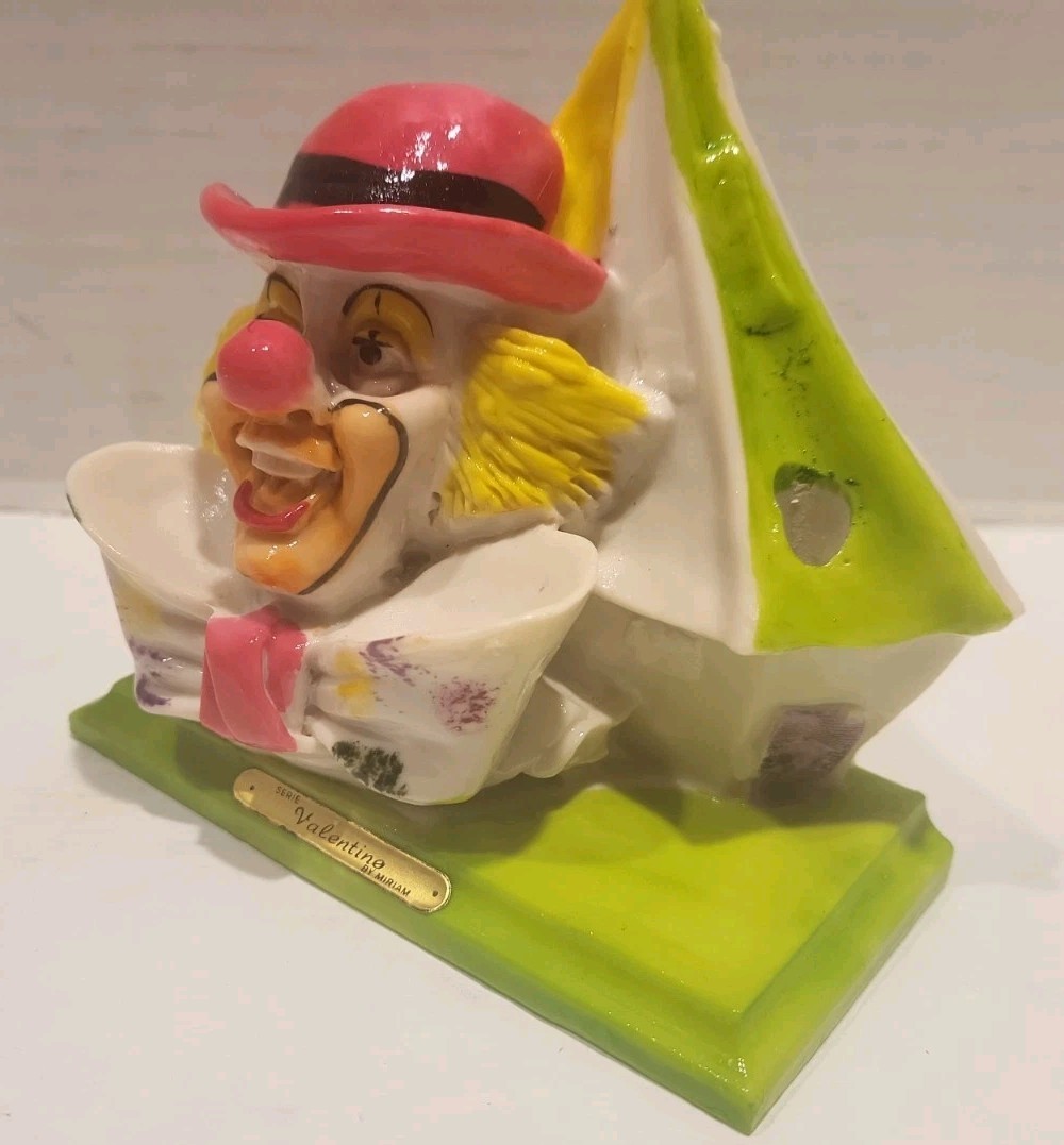 Vintage Clown Ceramic Figurine Valentine by Miriam Pencil Holder 1960s Great Con