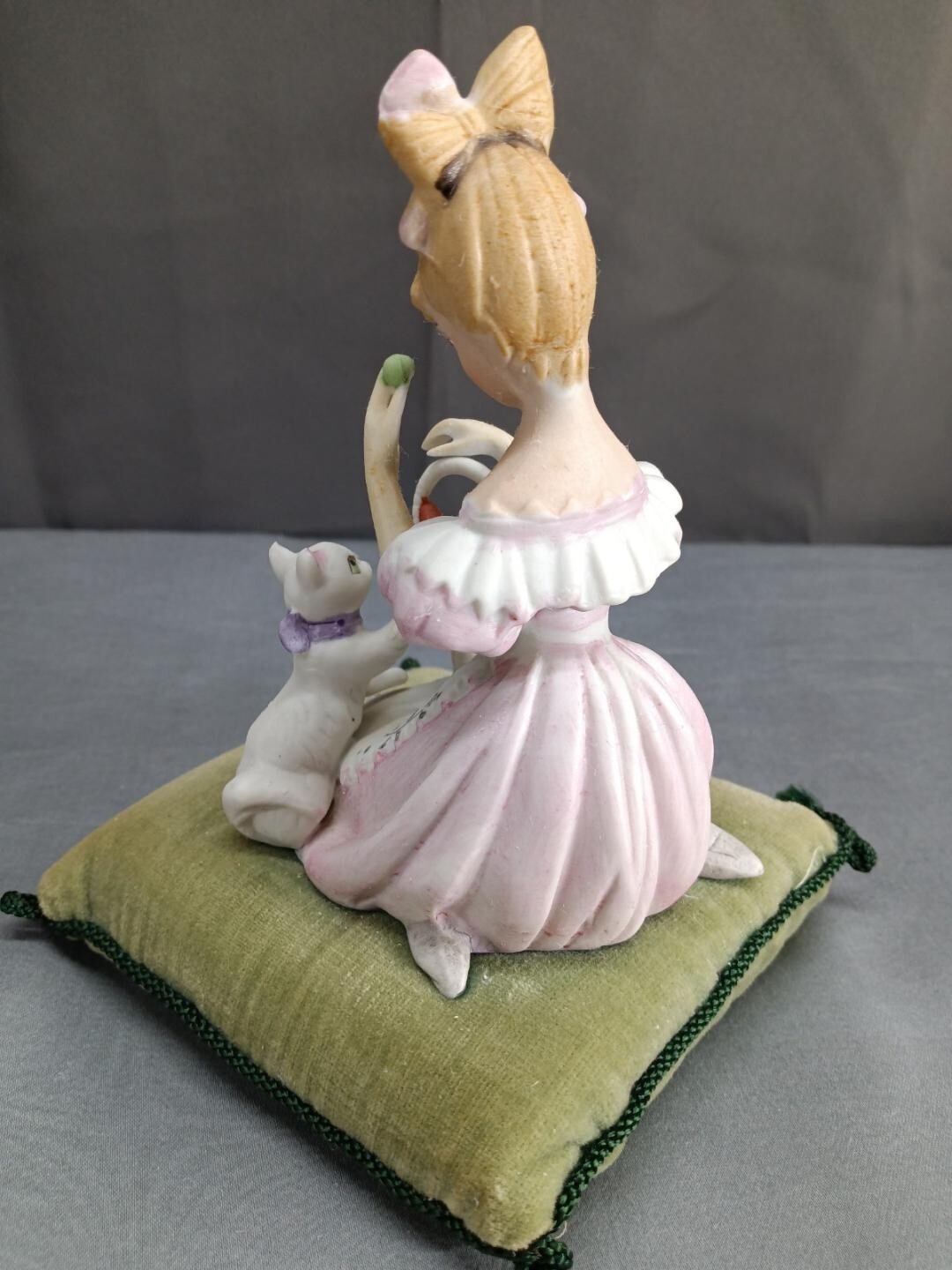 Vintage Lenwile Ardalt Girl with Cat on Velvet Pin Cushion Pillow Hand Painted