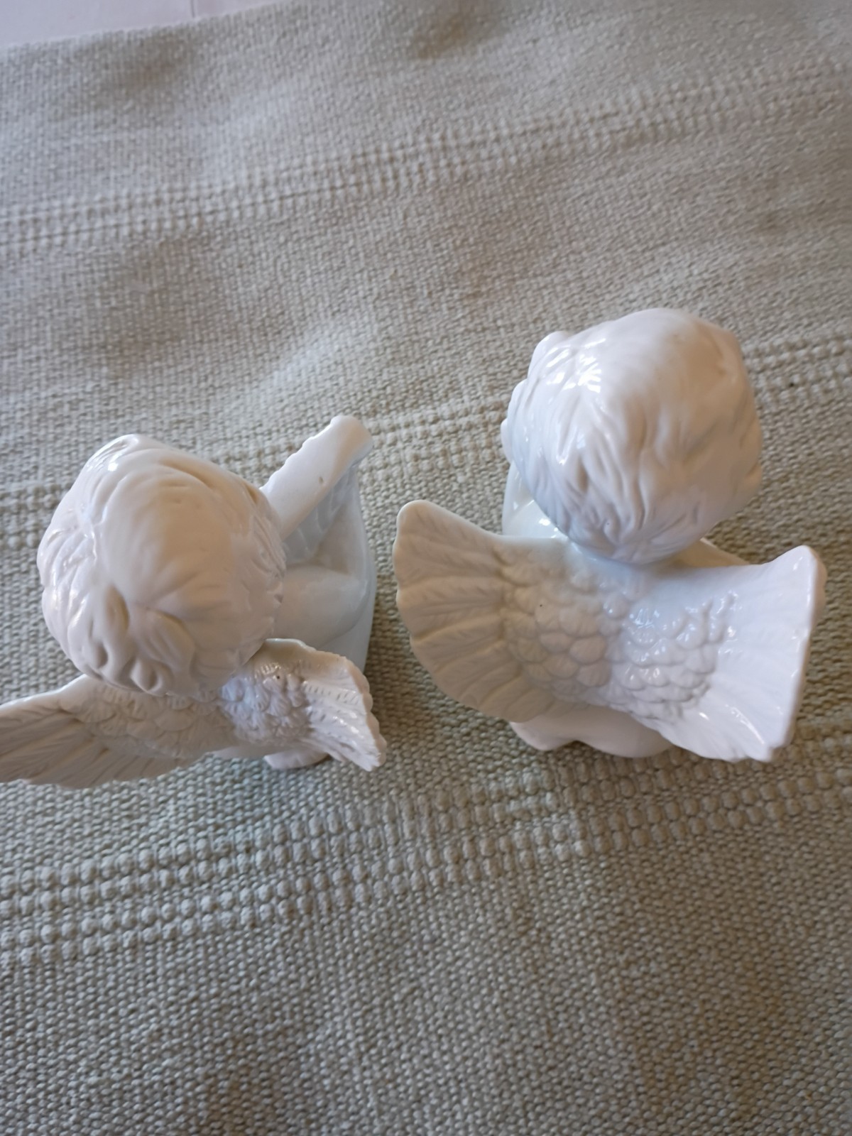 Kneeling Angel Cherub Porcelain Pair Instrumental Figurines White Glossy