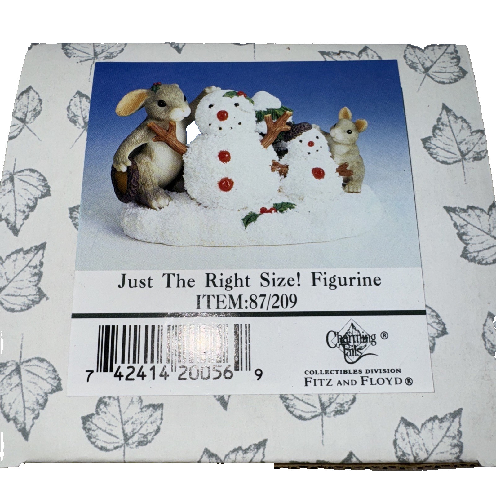 Charming Tails Fitz & Floyd Rabbit Snowman Figurine 87/209 Holiday Mice