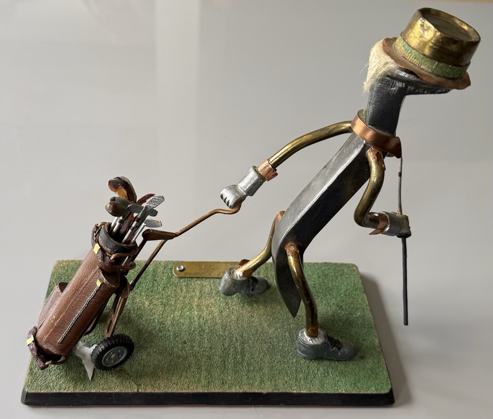 Vintage 1989 Large Railroad Spike Art Golfer & Cart, Artist Signed – AMAZING ART