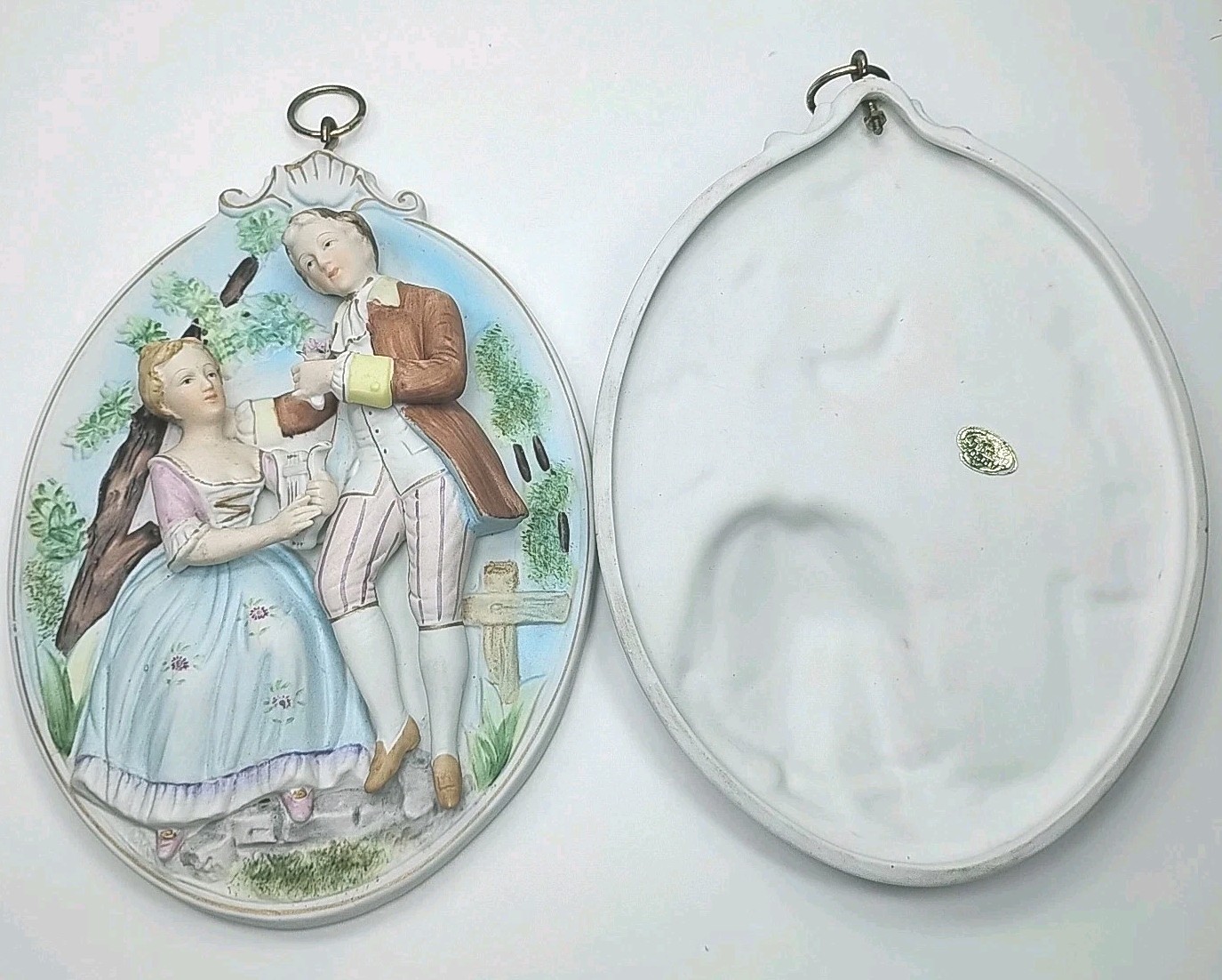 Vintage Porcelain Courting Couple Plaques With Man And Women Set Of Two 🥳