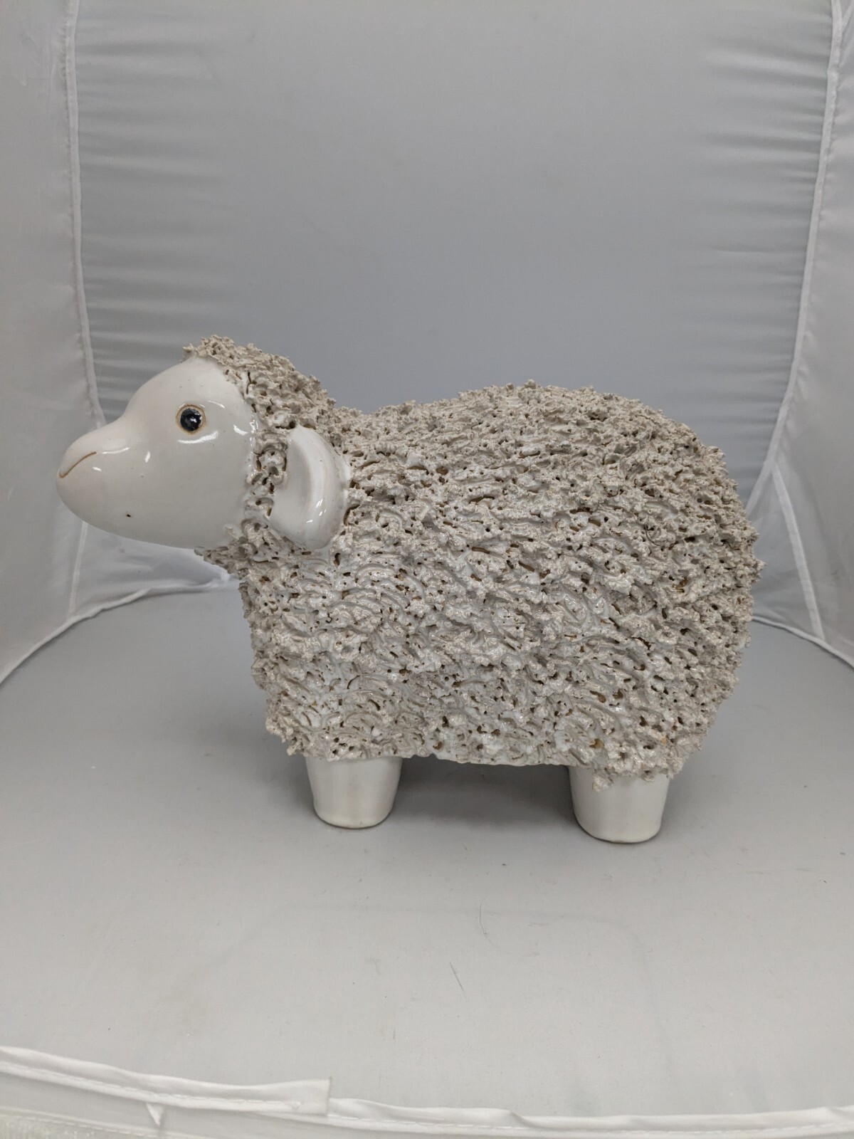 Vintage Ceramic White Popcorn Texture Sheep Statue . Farm – Country – Cottage