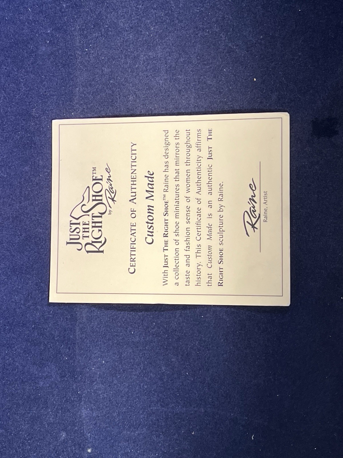Just the Right Shoe ~ CUSTOM MADE ~ 2001 ~ COA ~ NIB ~ Mint ~ 25115