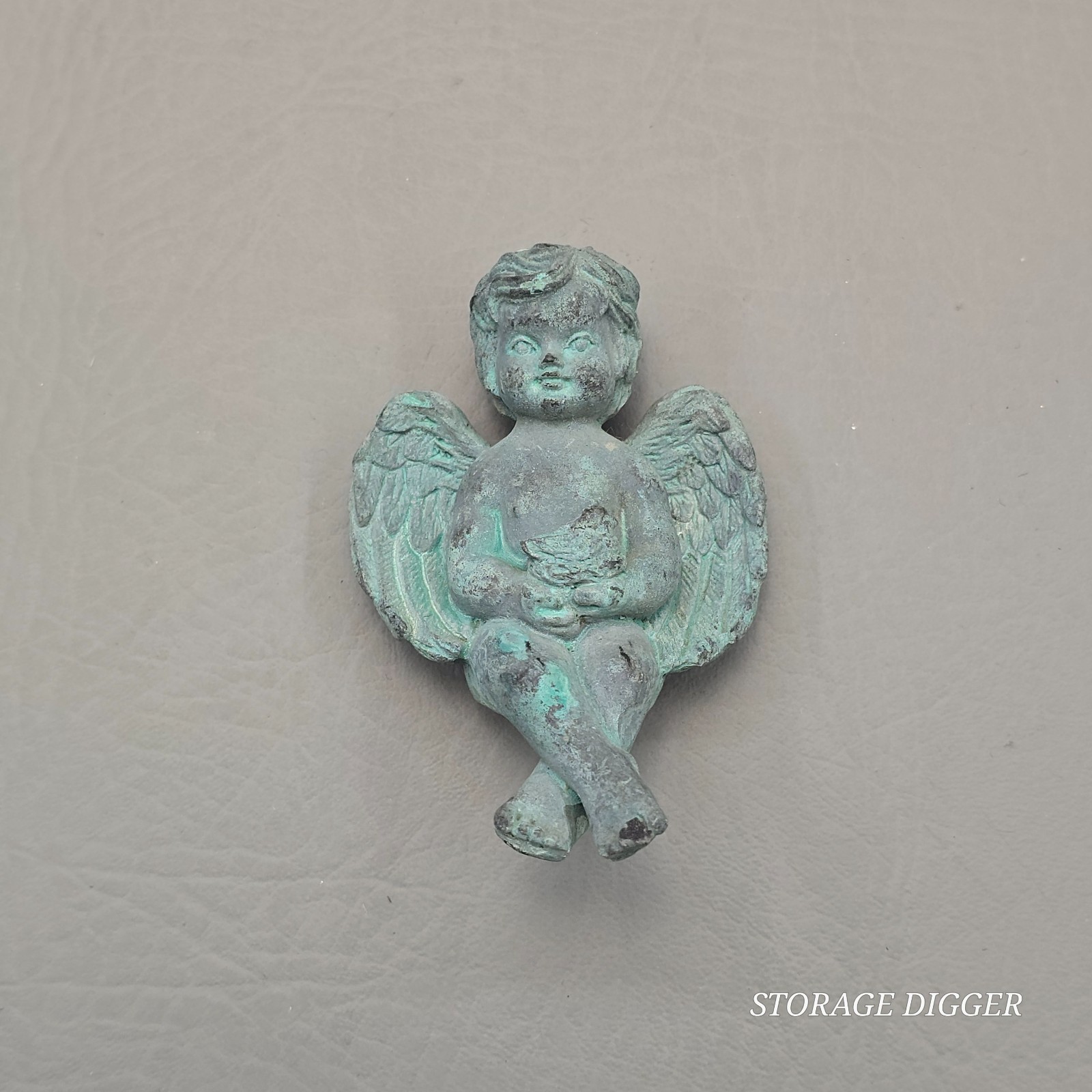 Vintage Angel Figurine 3.5″ Patina Finish Cherub Statue Home Decor Shelf Sitter