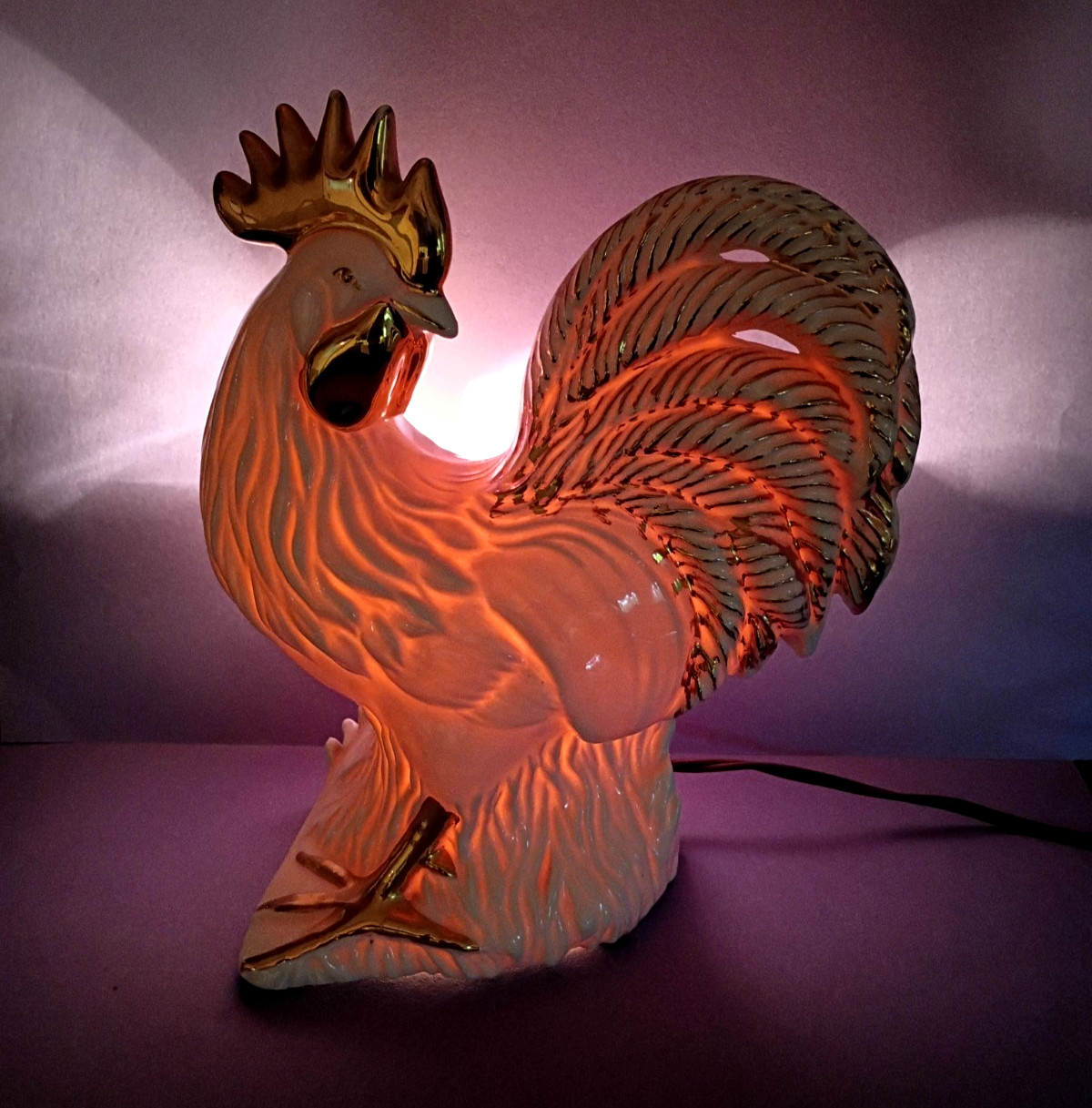 Vintage MCM Rooster TV Tabletop Lamp Light 10.5″ Ceramic Porcelain