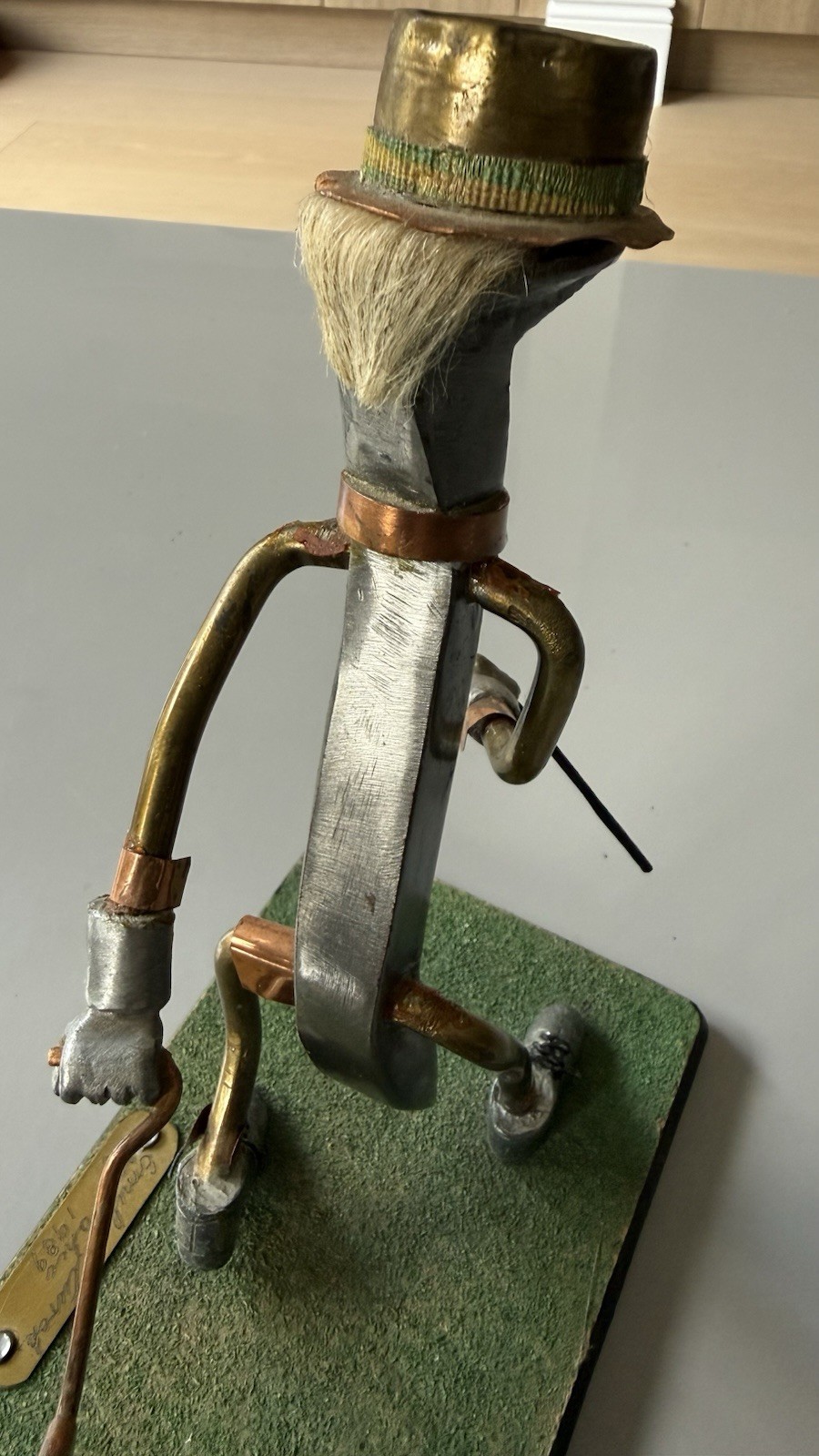 Vintage 1989 Large Railroad Spike Art Golfer & Cart, Artist Signed – AMAZING ART