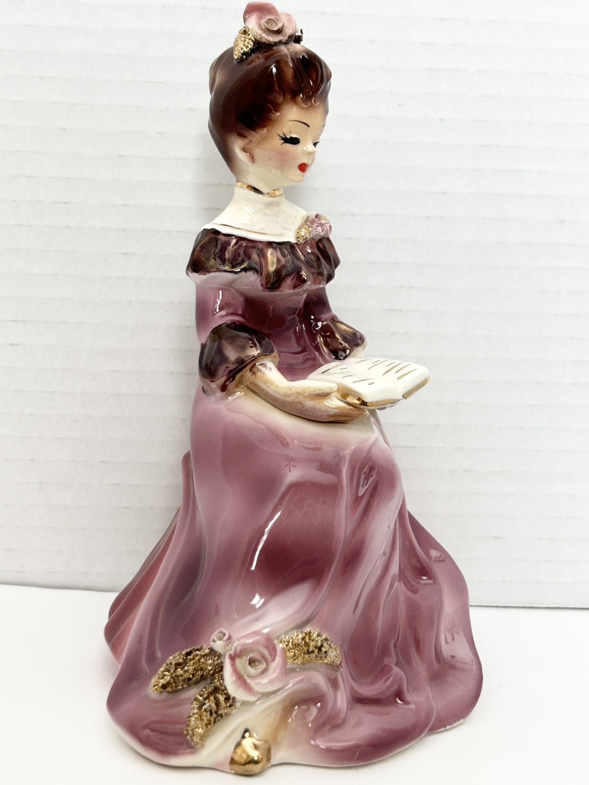 Vtg Josef Originals California 1950s Mamma Sitting Reading Book Maroon Dress