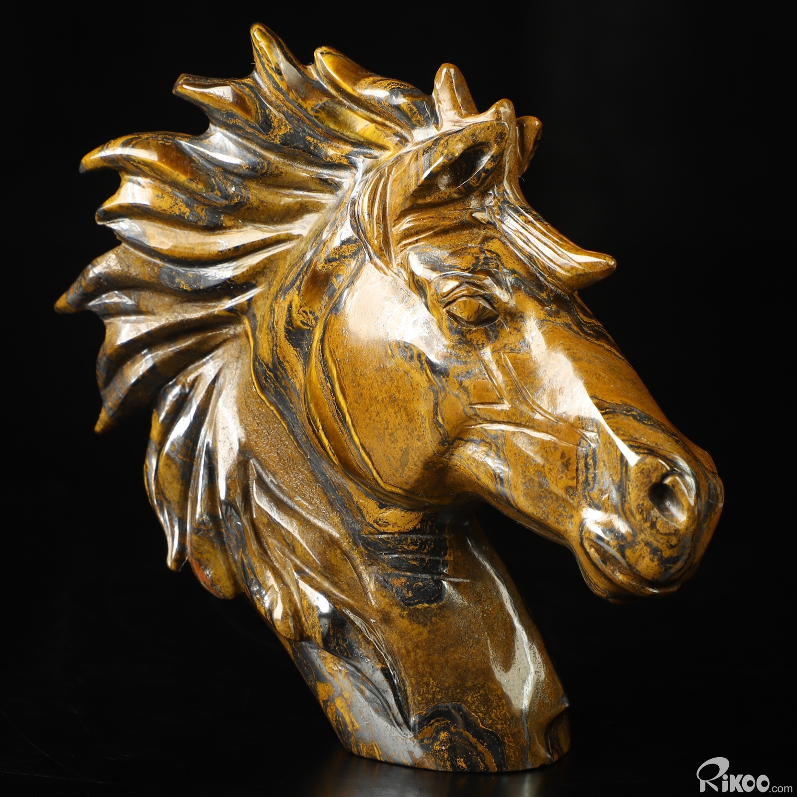 3.7″ Tiger Iron Eye Hand Carved Crystal Horse Sculpture, Crystal Healing