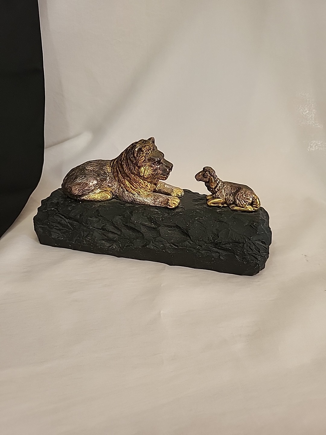 Lamb & The Lion Bronze On Stone Antique Heavy 8″×4″×4″