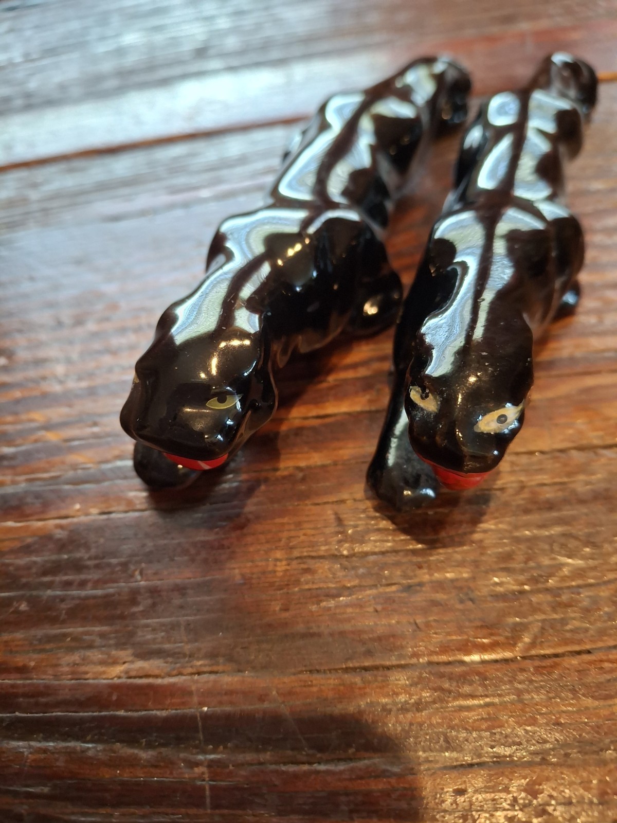 Pair of Vintage 1950’s Black Panther Figurines-Red Ware 5 inches long