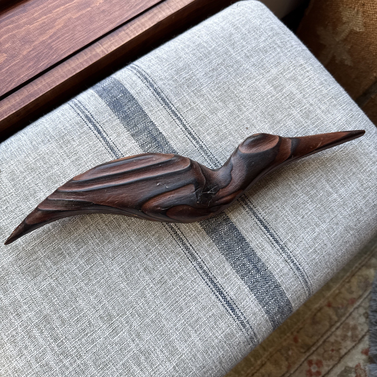 Vtg Mid Century Crane Egret Teak Wood Abstract Art Sculpture Modern Set Signed
