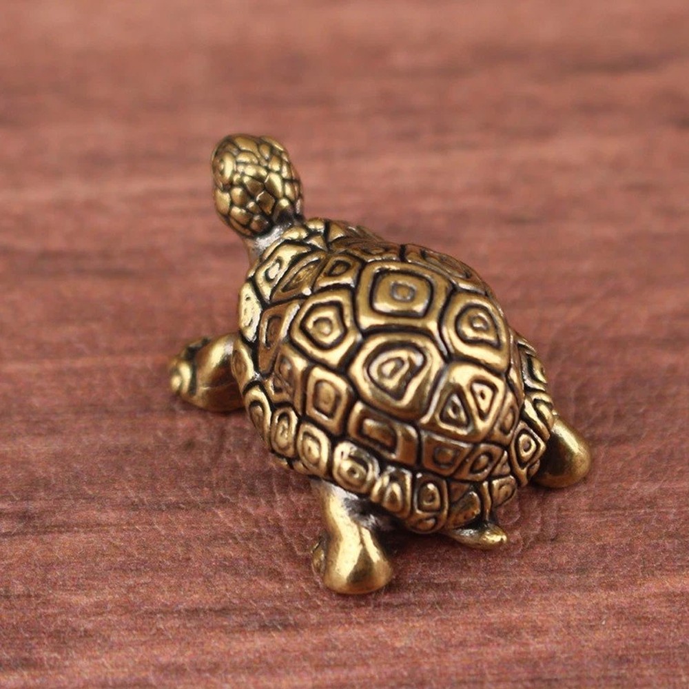Pure Copper Turtle Statue Vintage Brass Tortoise Figurines Desktop Feng Shui