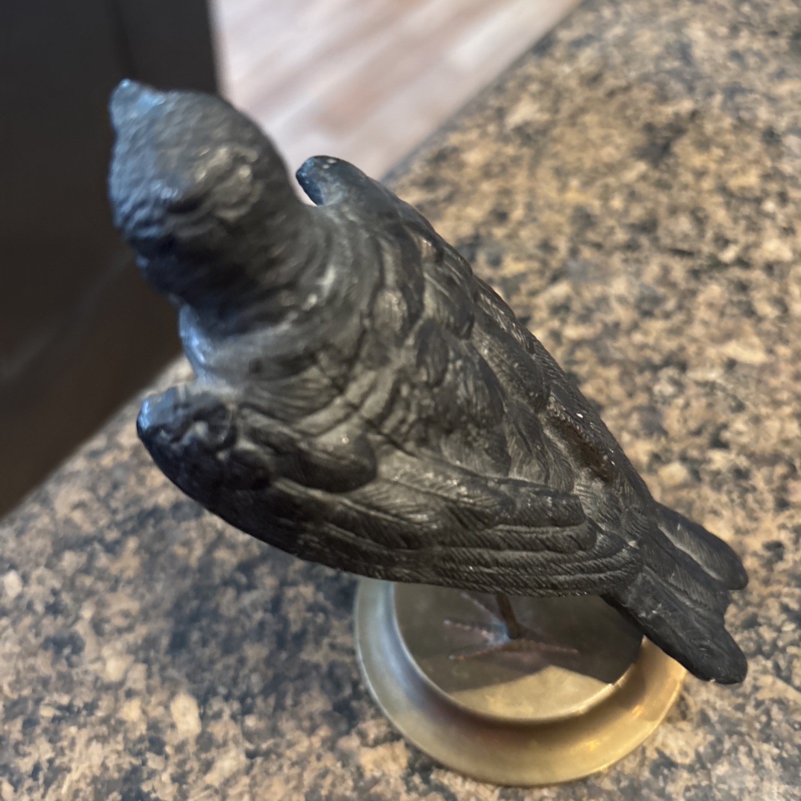 VTG Petites Choses Singing Bird Sculpture Cast Metal Raven on Brass Base