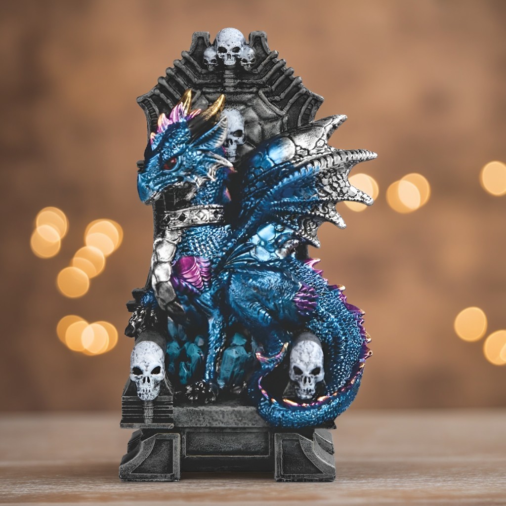 7.25″H Blue Dragon in ArmChair Figurine Ornament Home Decor Unique Gift