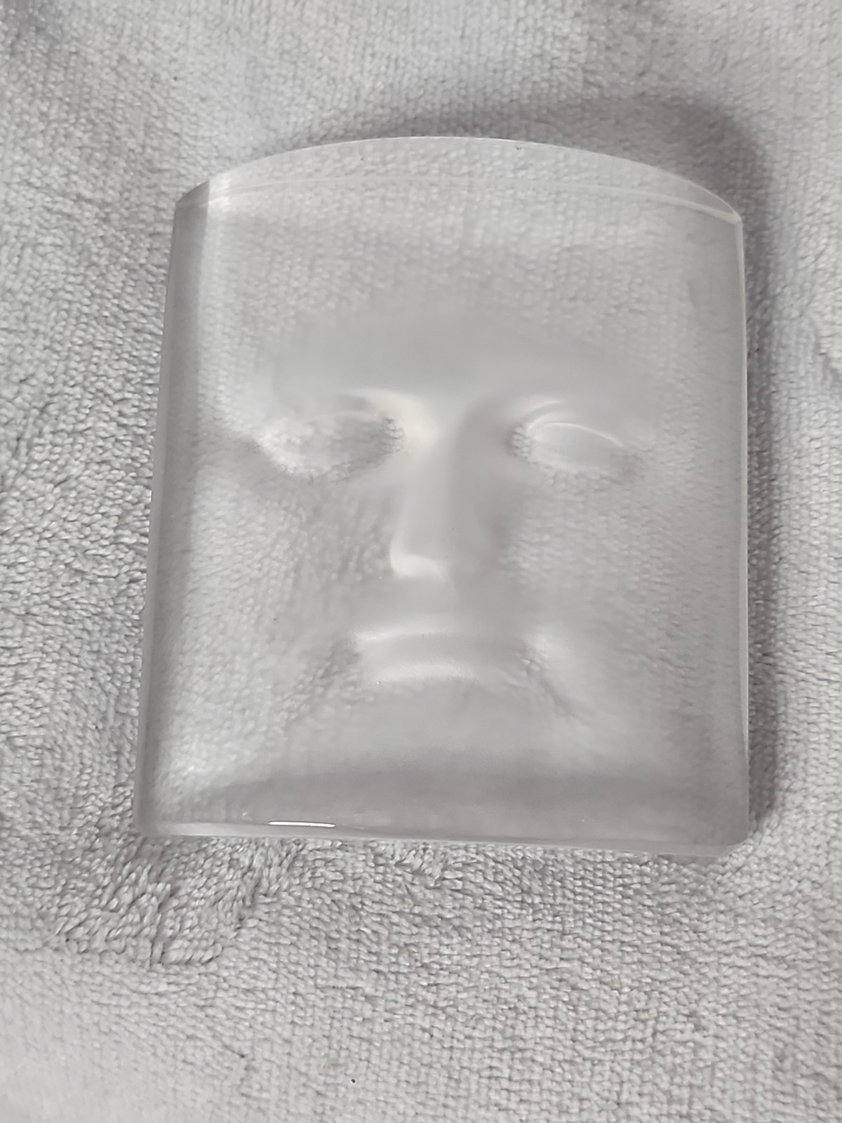 Daum Crystal Frosted Glass Face Sculpture by ROY ADZAK David Art Paperweight 3″