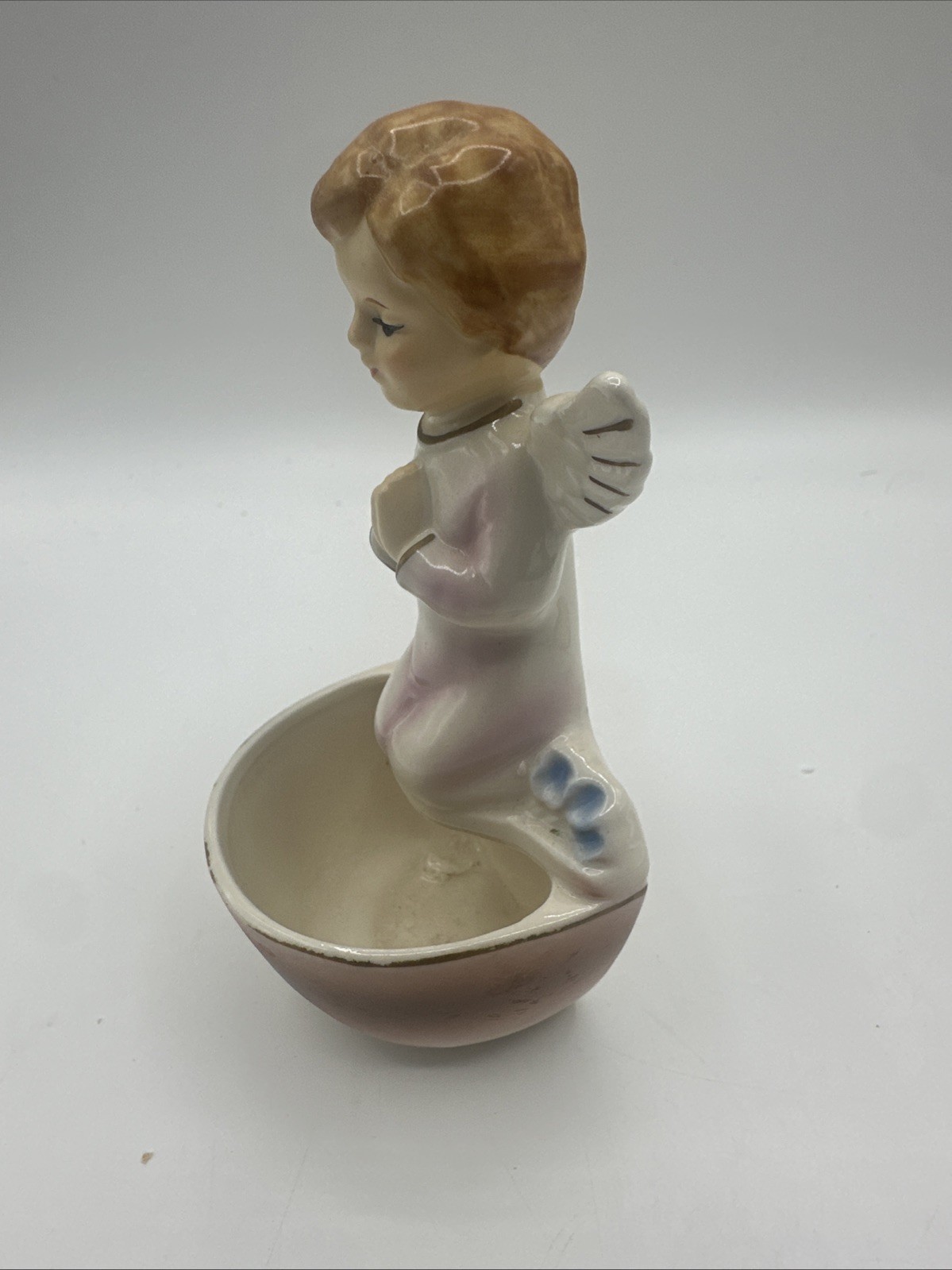 Vintage Sanmyro Japan Angel Holy Water Font Wall Mount Ceramic Pink Religious