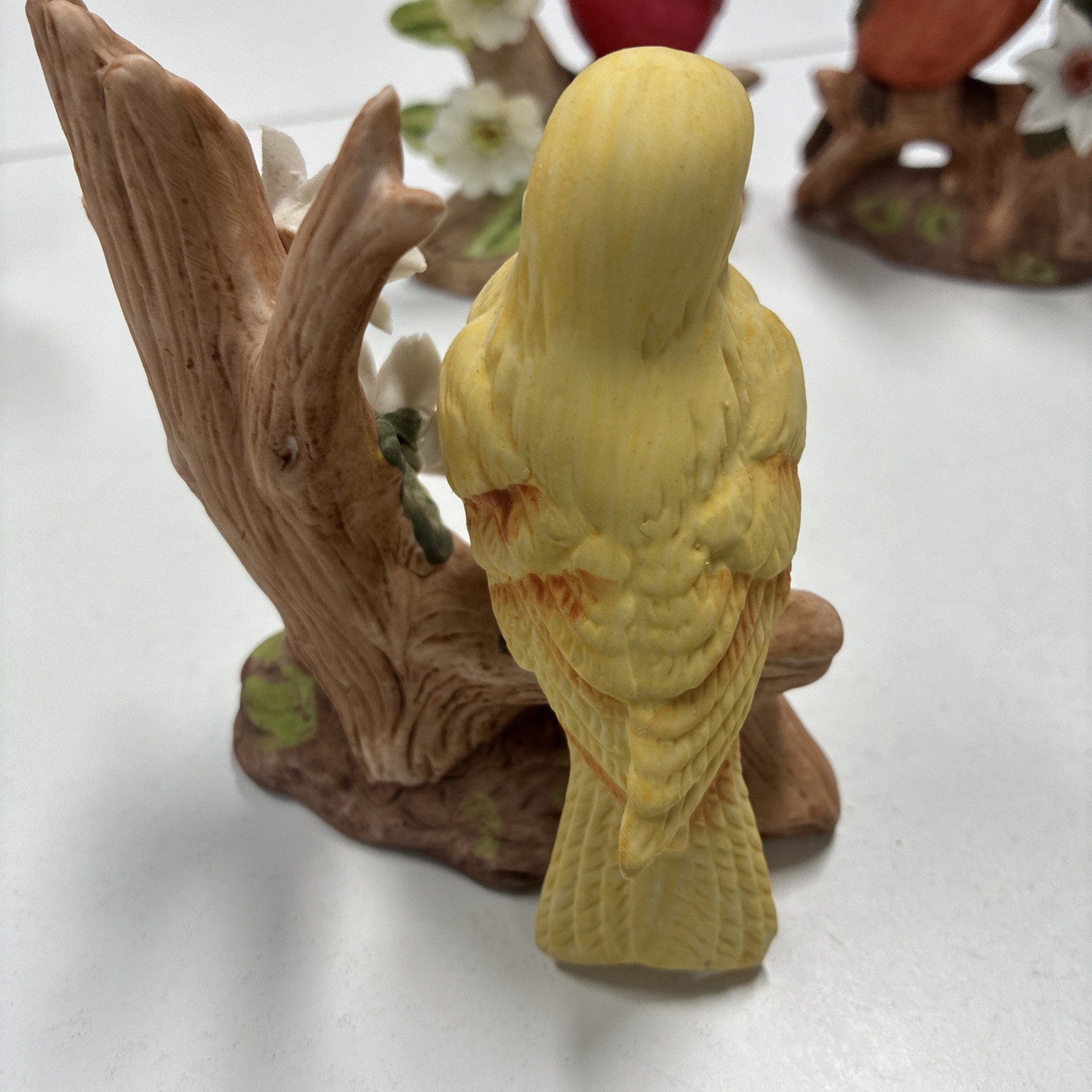 Bird Figurine Set of 4 | Songbirds on Flowers | Spring Gift Decor 4” Porcelain