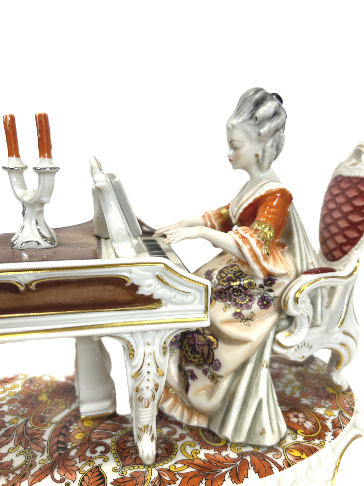 H.H. Kunst Dresden Porcelain Figurine Elegant Court Scene Women Piano Player