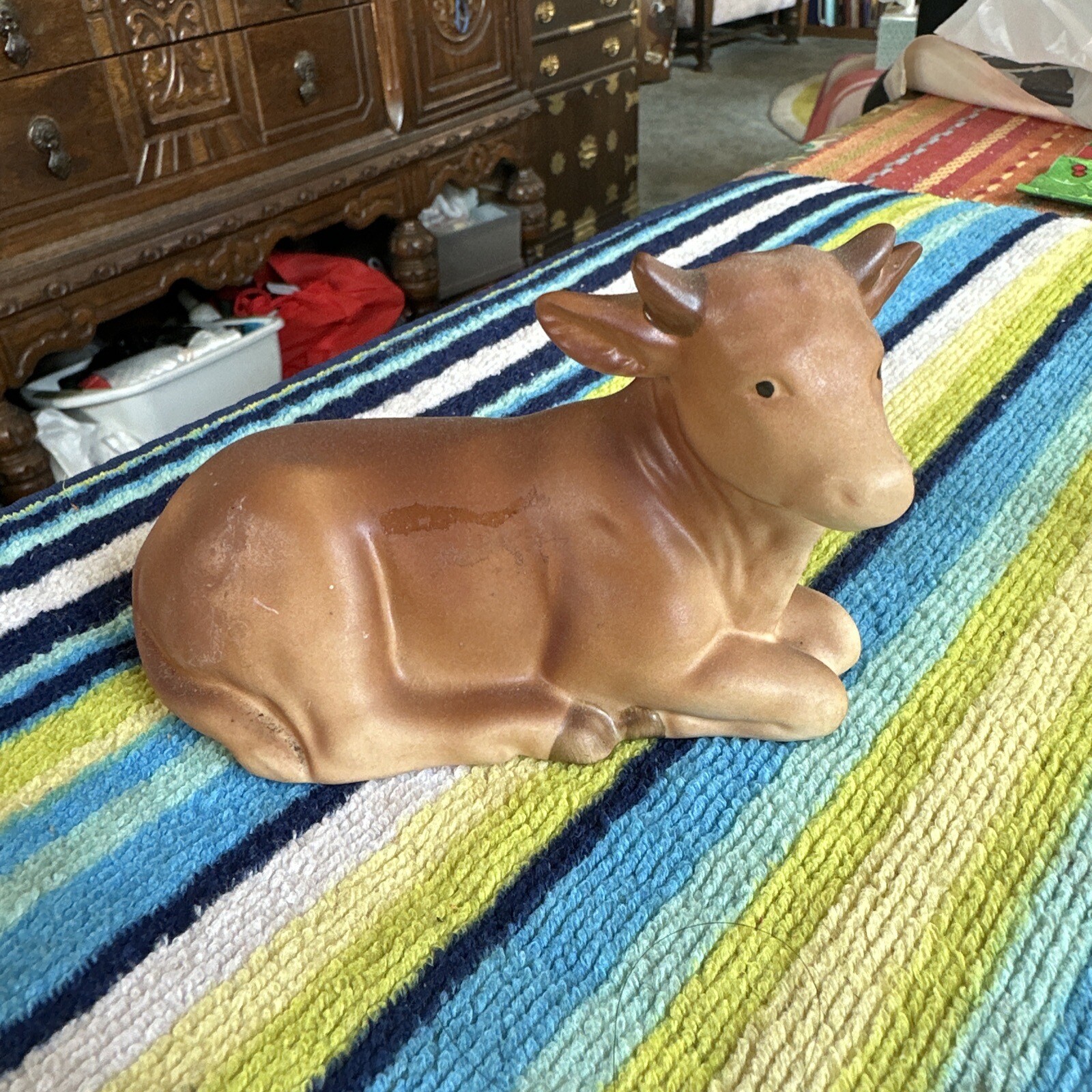 Goebel West Germany Vintage Nativity Cow Bull Brown Non-glaze Matte Figurine EUC