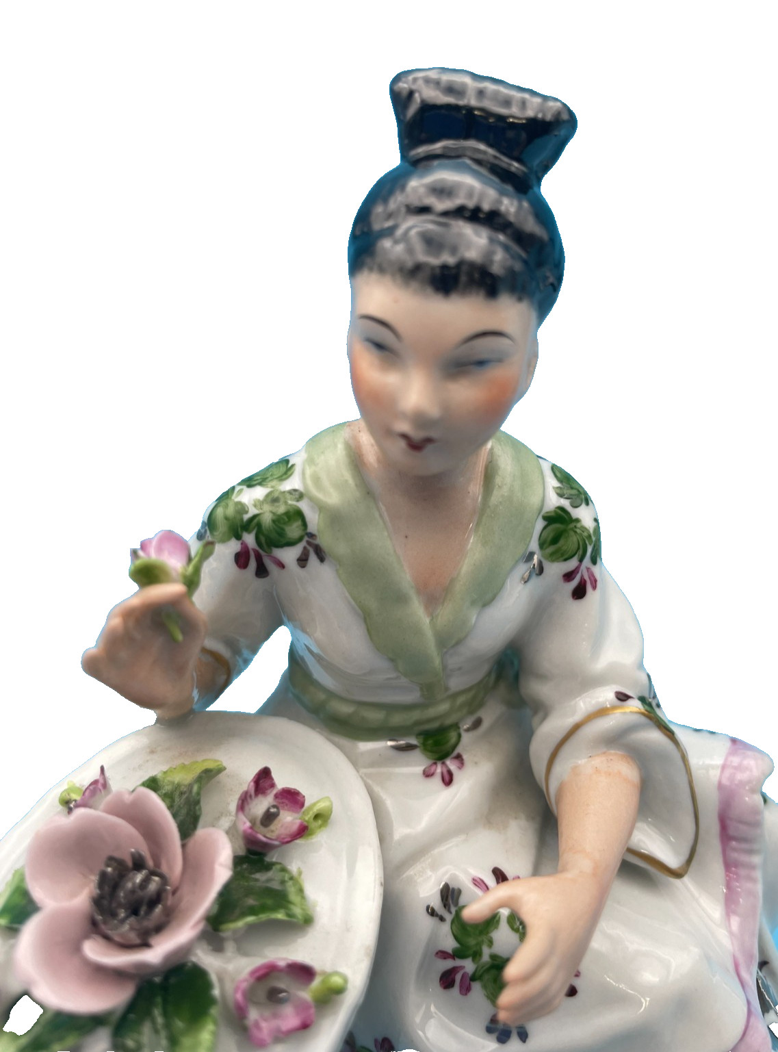 Beautiful Sitzendorf Asian Woman with Tray of Flowers