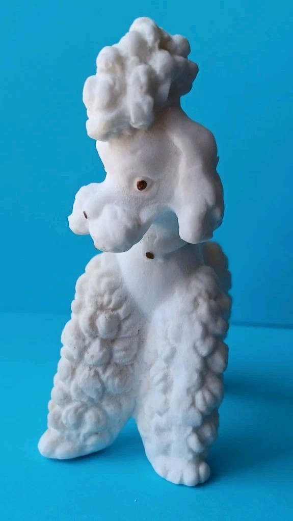 (2) VTG CHALKWARE WEATHER BAROMETER FIGURINES KITTEN W/YARN & POODLE UNMARKED