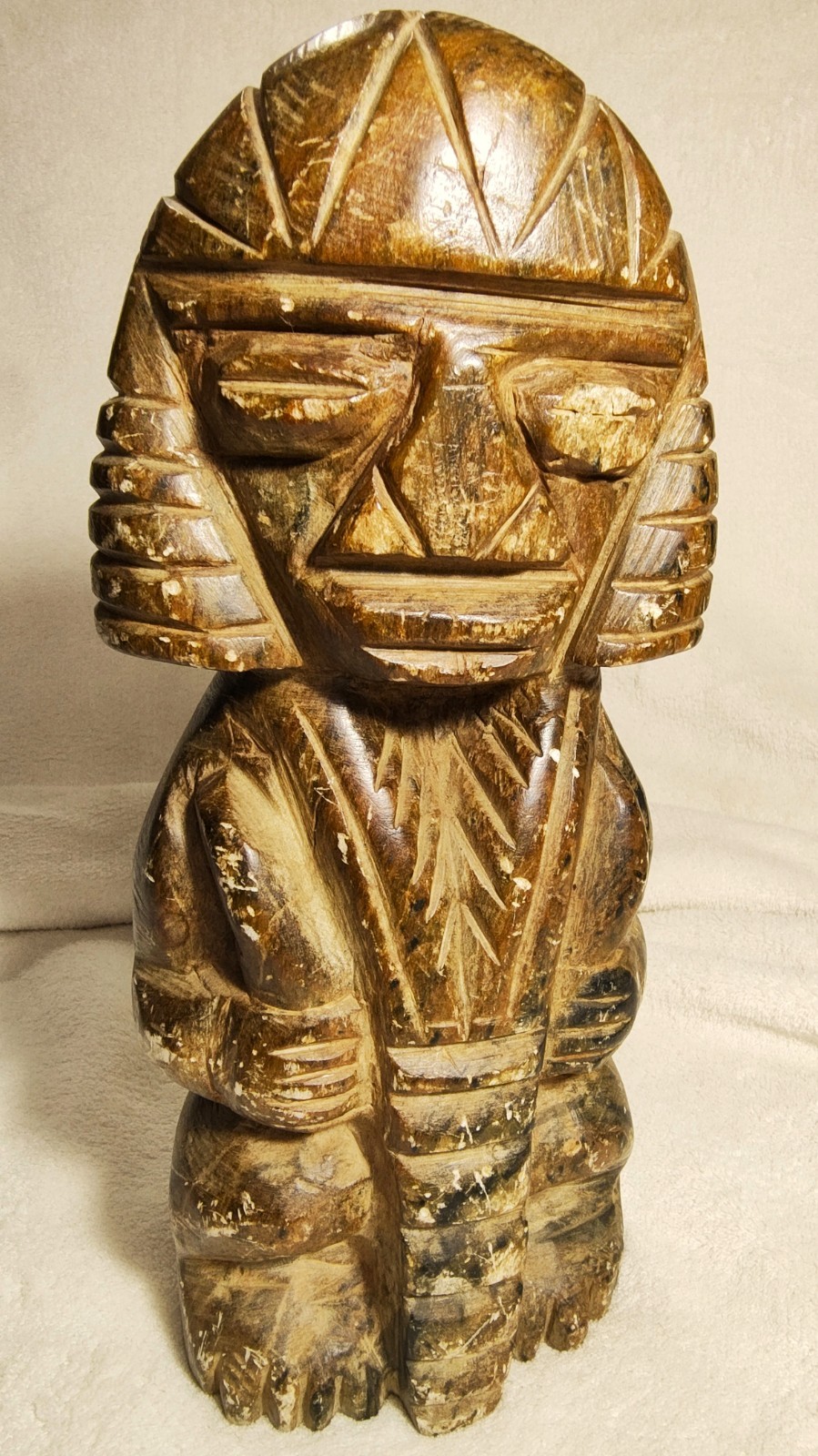 Large 11” Primitive Stone Carving, Hand Chiseled, Unknown Culture, Nice Display