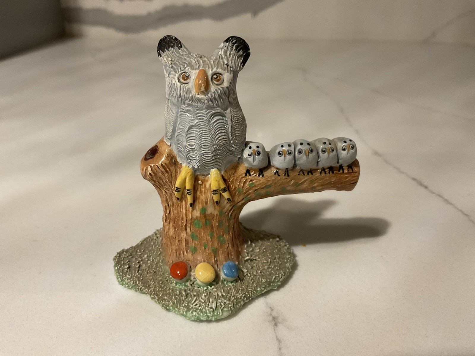 Basil Matthews Owl Family on Branch Signed Vintage Made in England