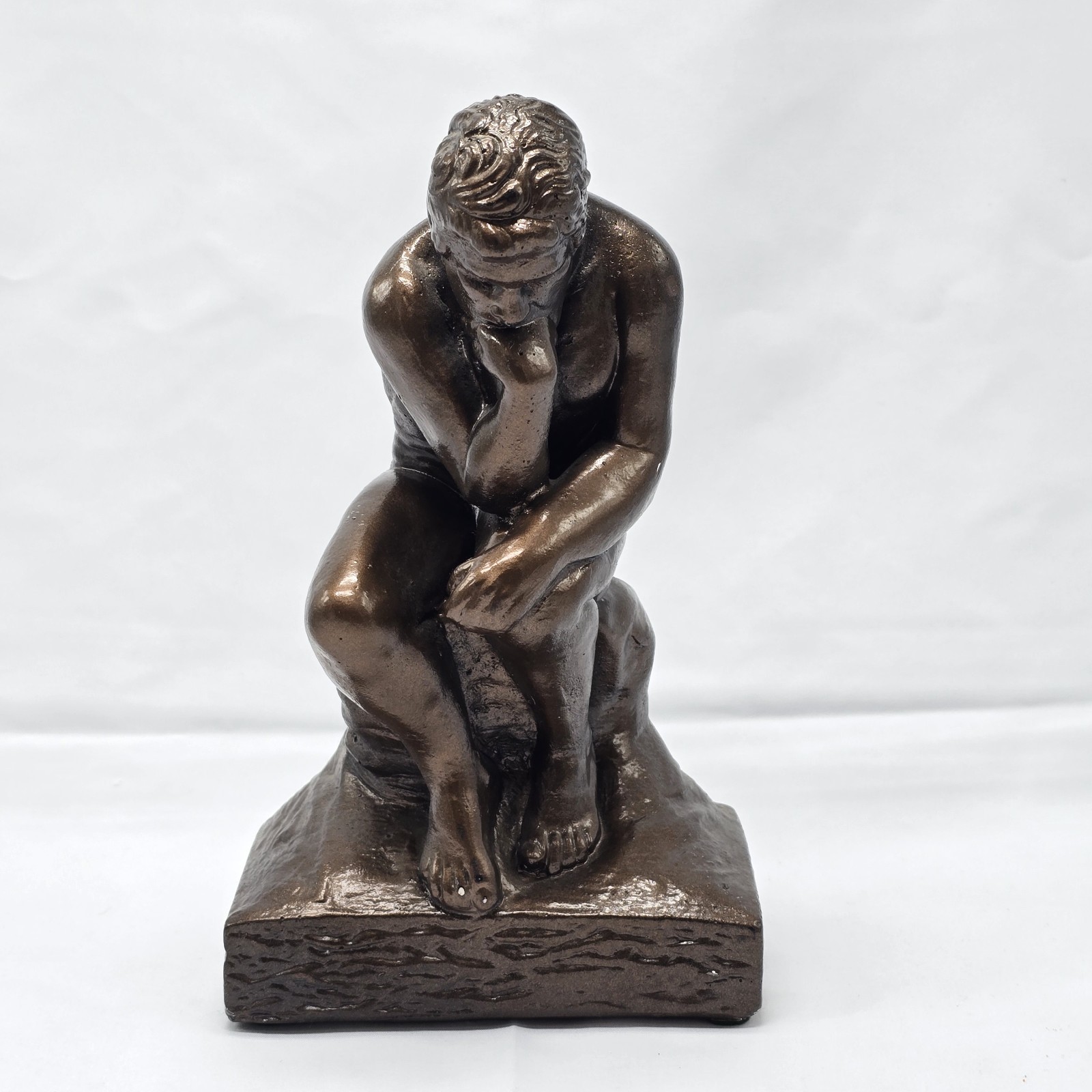 Vtg “The Thinking Man” Plaster Replica Statue Hand Painted Heavy 9″ Tall MCM