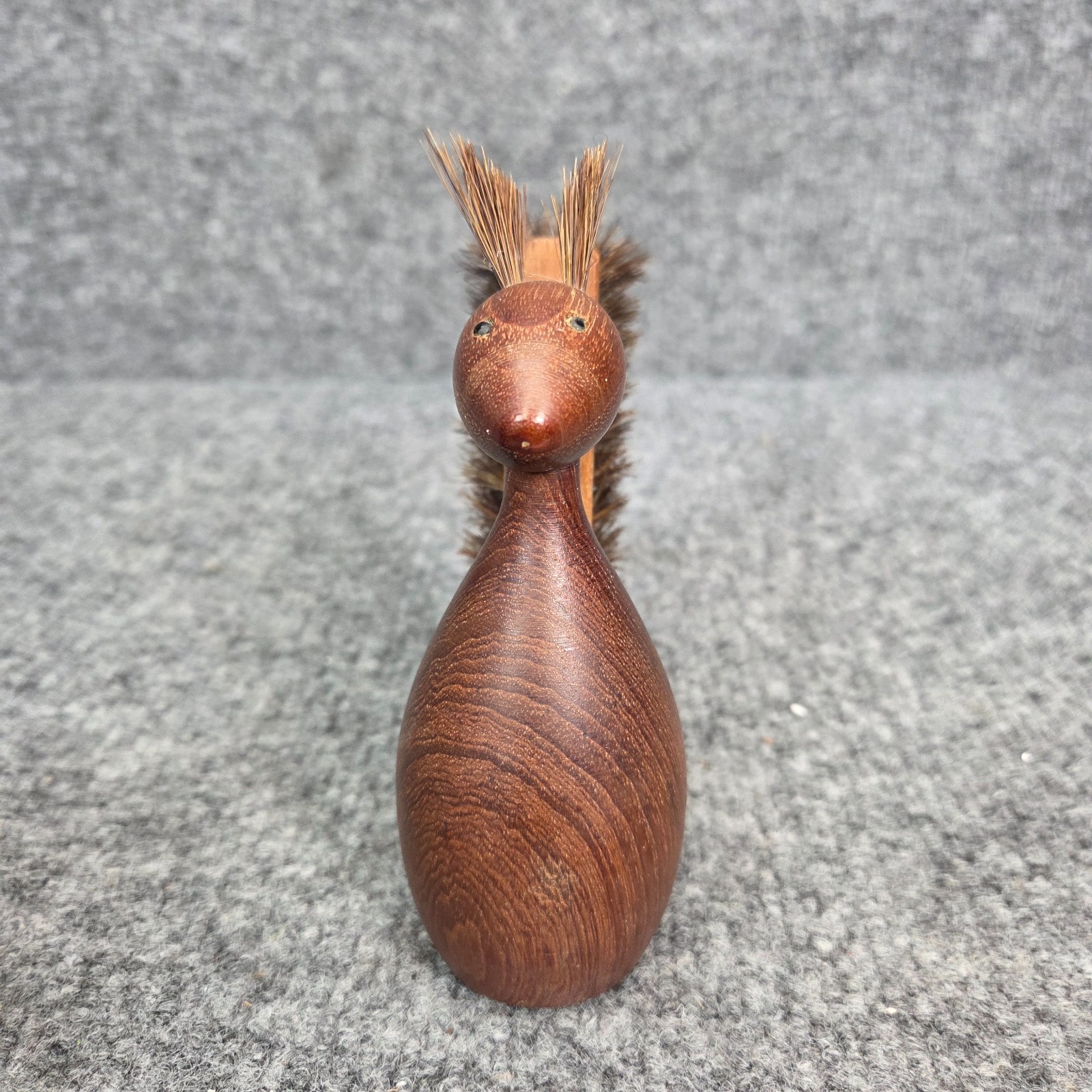 Unique Vintage Denmark Johannesen Handmade Wood Brush Tail Squirrel Weird Quirky