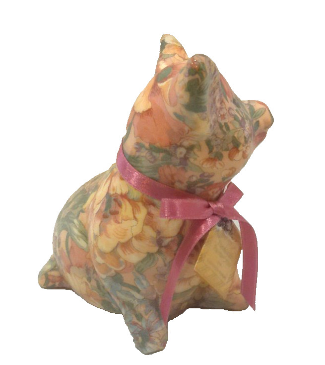 Vintage Porcelain Patchworks Joan Baker Designs Floral Pig Figurine Tags
