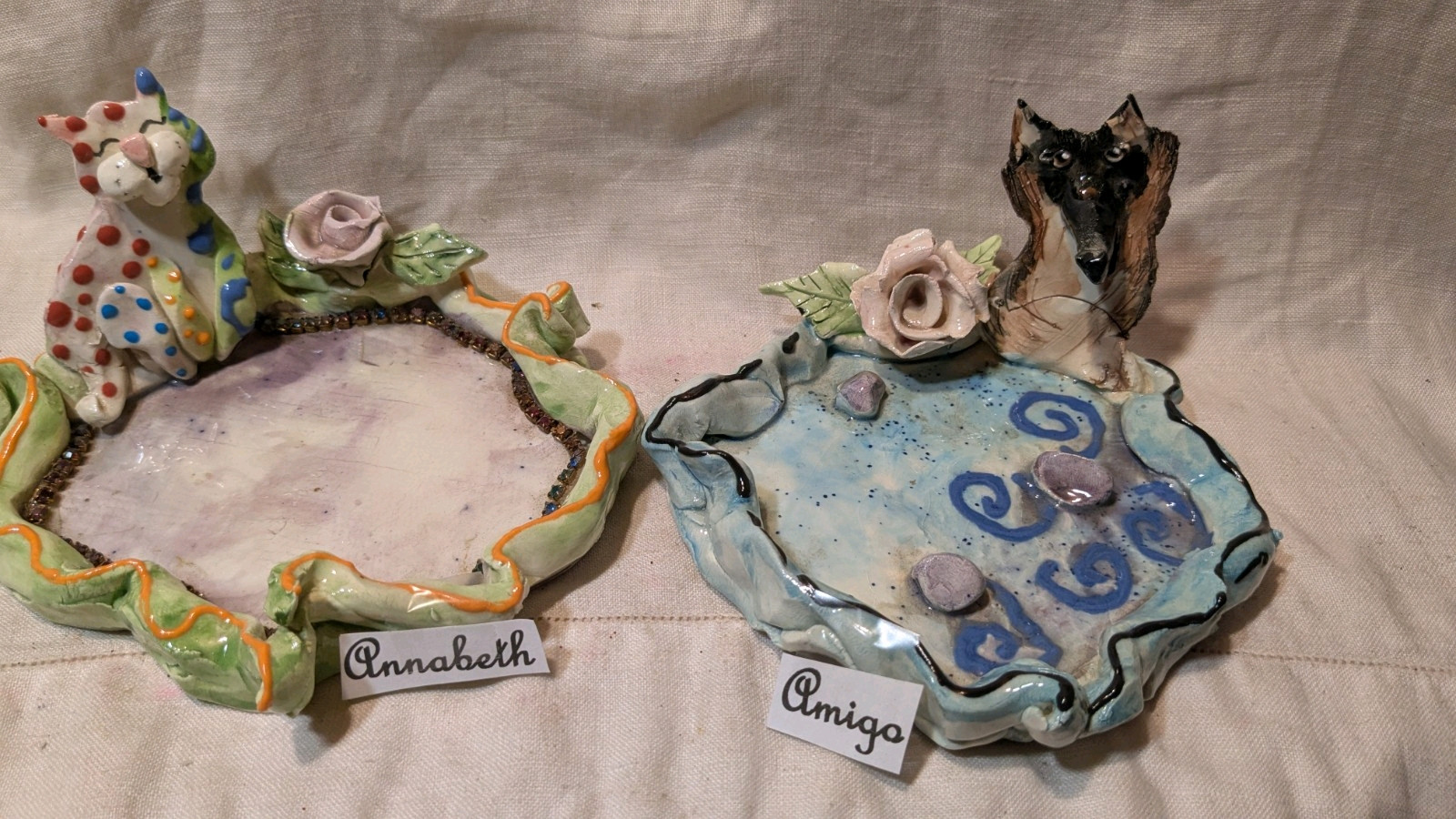 Amigo, Dog Soap dish Handmade Vintage WhimsiClay/Amy Lacombe + A Doggy Pin Too