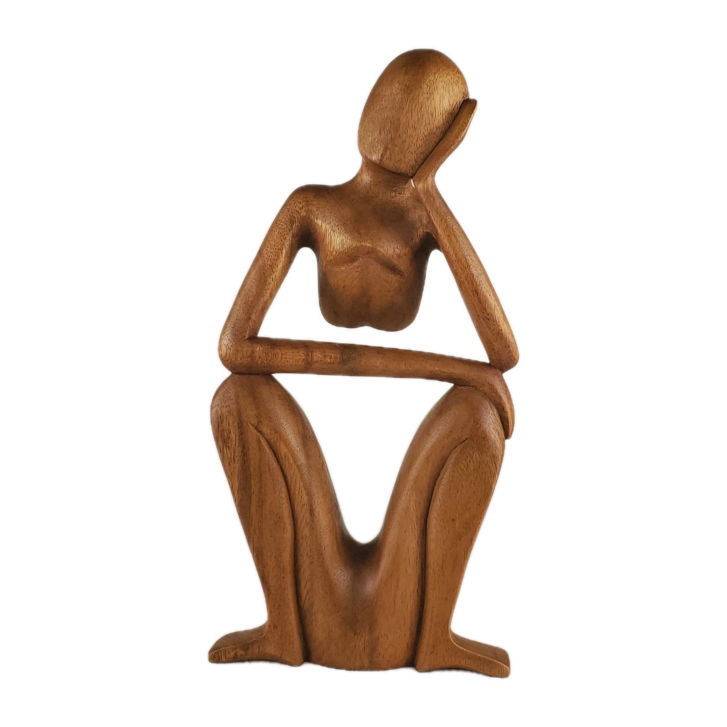 Balinese Suar Wood Thinking Man Sculpture Hand Carved Indonesia Signed WIR