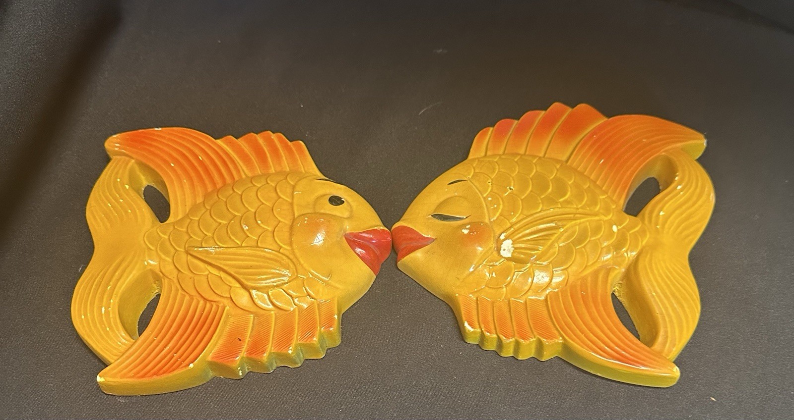 Kissing Fish Miller Studios Chalkware Wall Art 1950-1960
