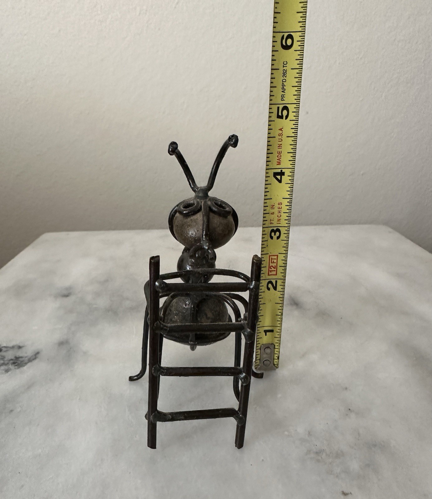 Metal Fishing Ant Stone Art Sculpture Unique Vintage Brutalist Art Oddity