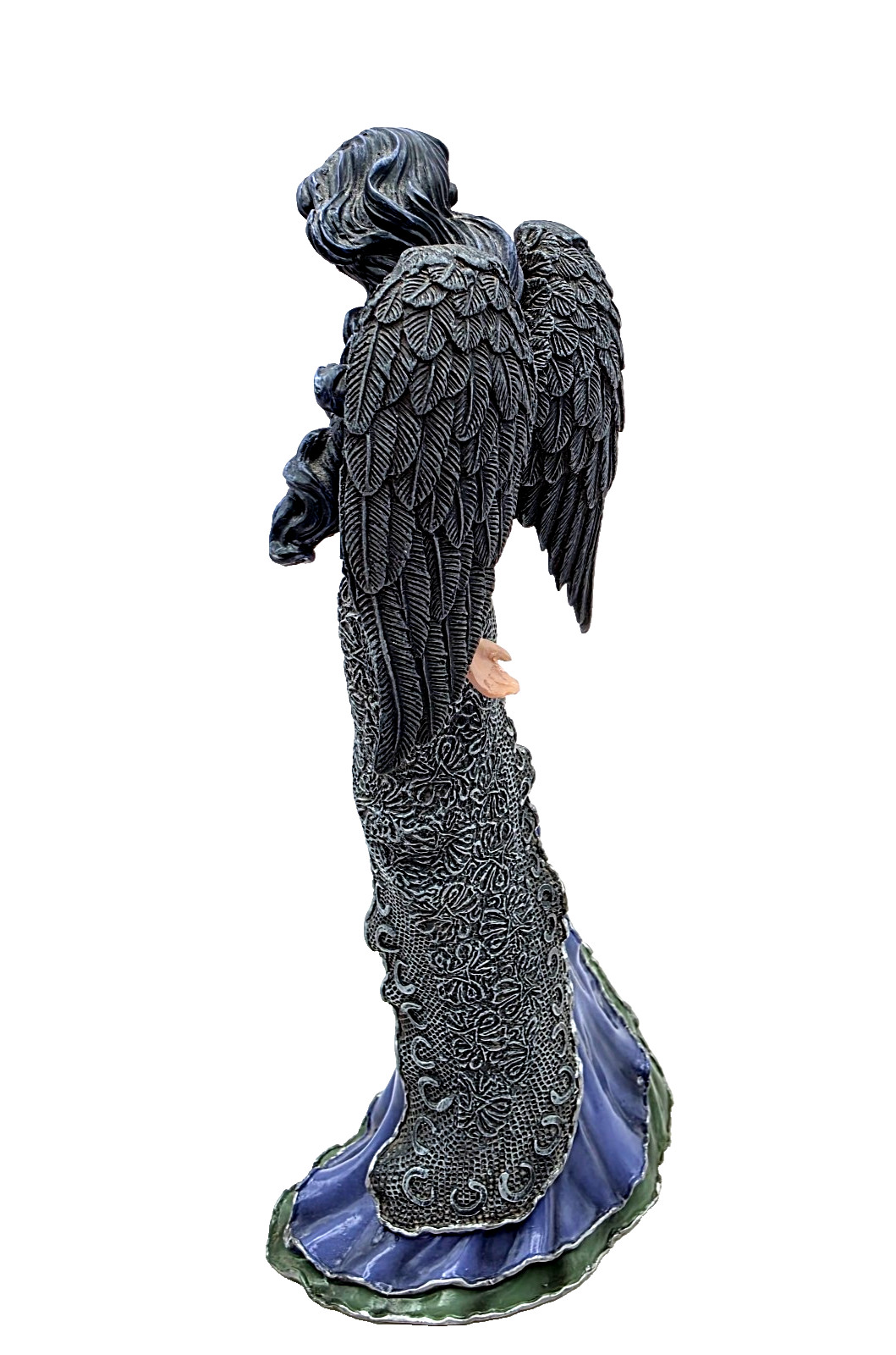 Dark Angel Figurine Gothic Angel Statue Black Wings Lavender Dress Fantasy Decor