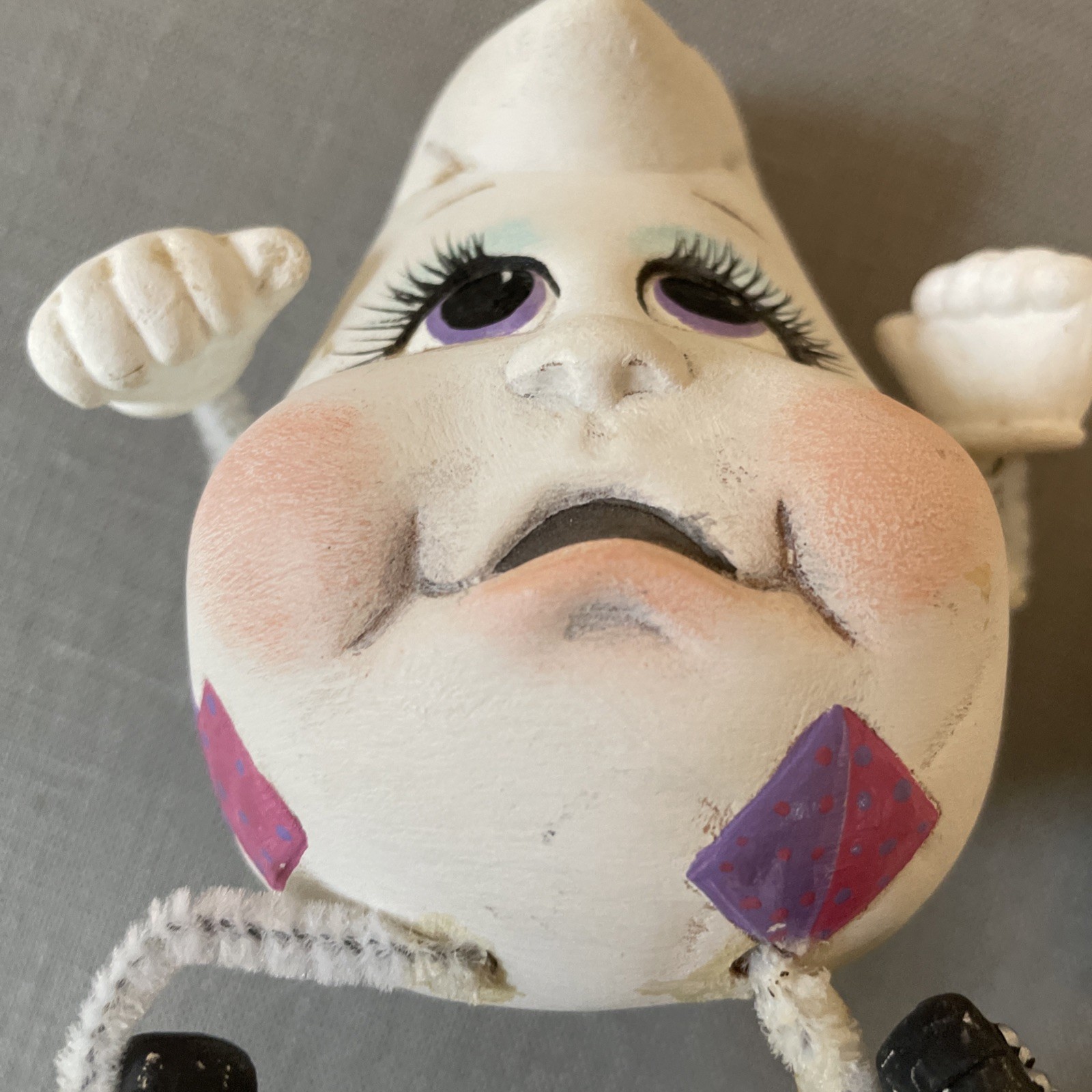 2 Vintage Anthropomorphic Smiling Tear Drop Ghost Face Shelf Sitter
