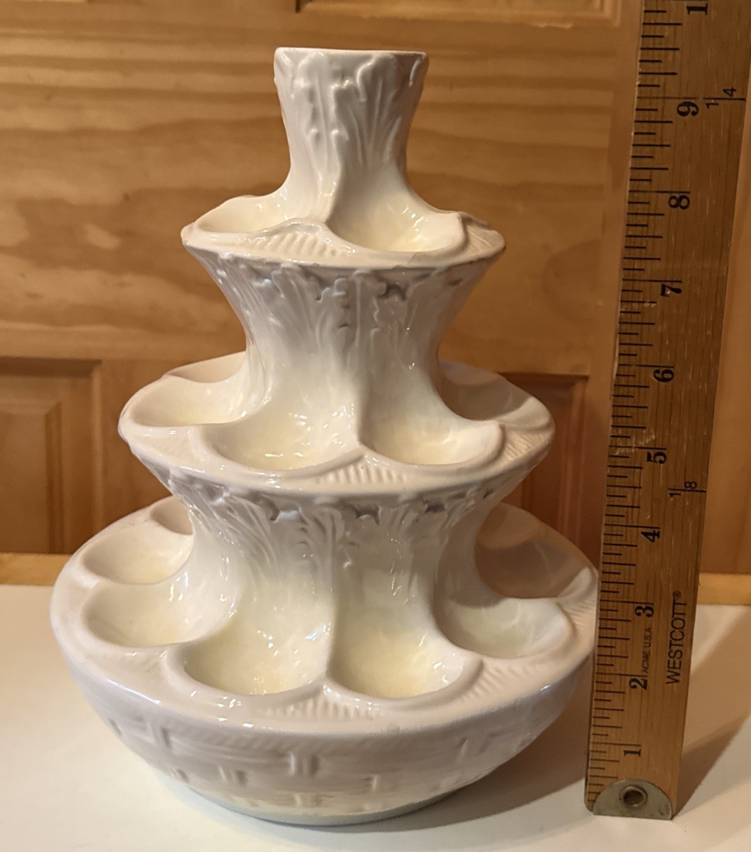 Rare Italian Ceramic Egg Or Oyster Tower Vintage 9.5 Inches Tall 4 Tier White