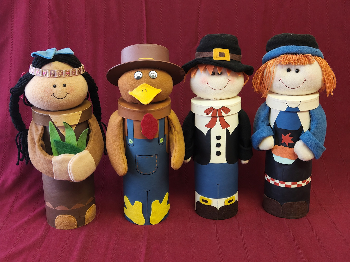 Whimsical Folk Art Character Canister Dolls Primitive Decor Set of 4