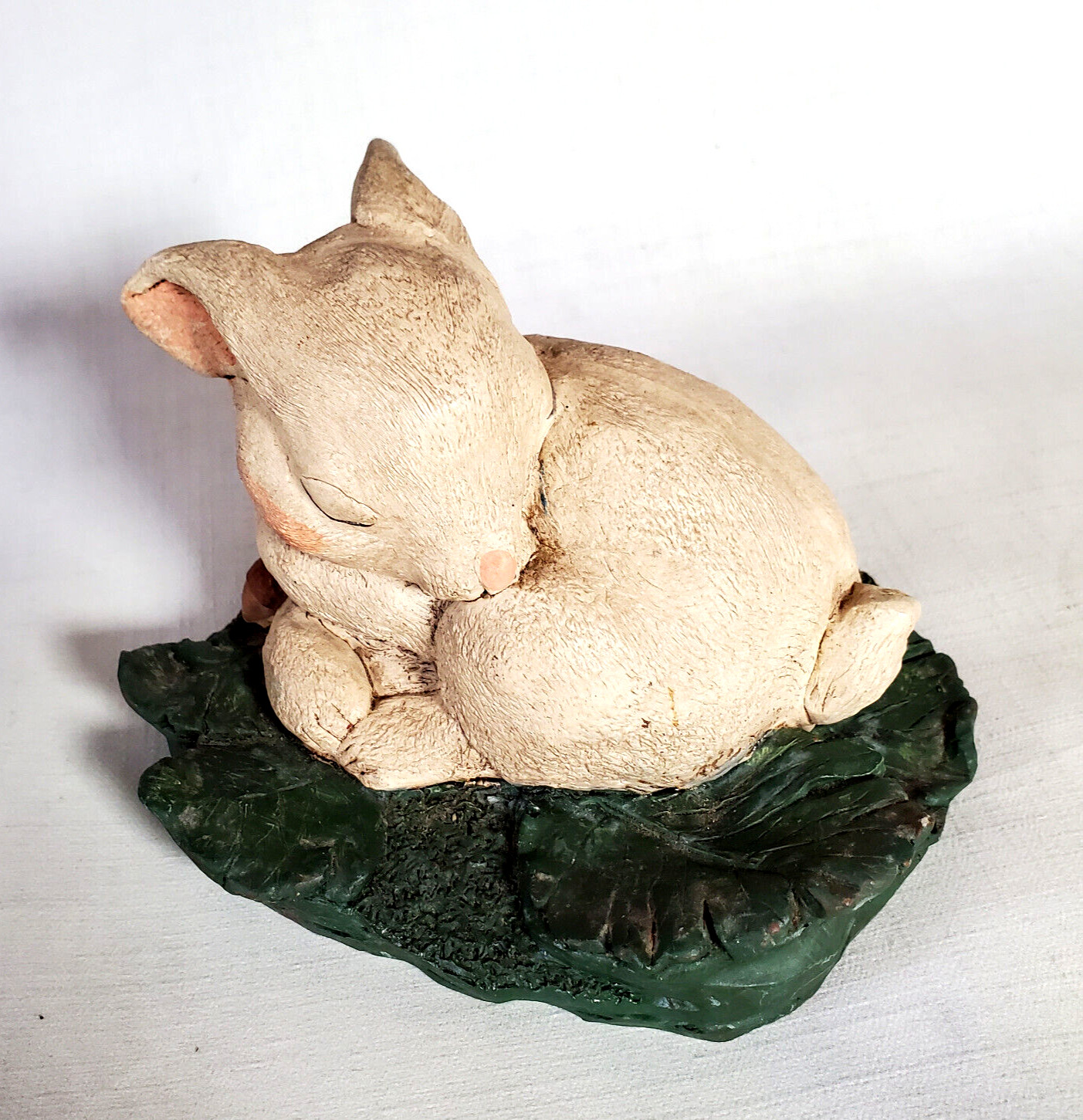 Vintage Sleeping Bunny Sculpture 1990 Signed JP 5″ x 4.5″ x 3.75″