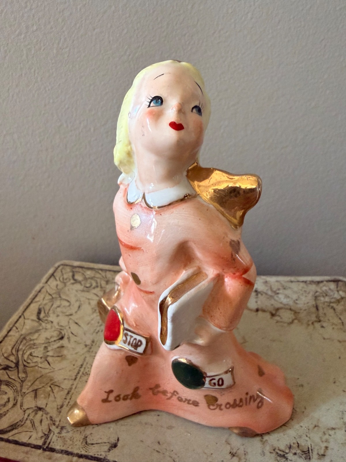 Vintage 1956 Yona Original “Look Before Crossing” Angel figurine