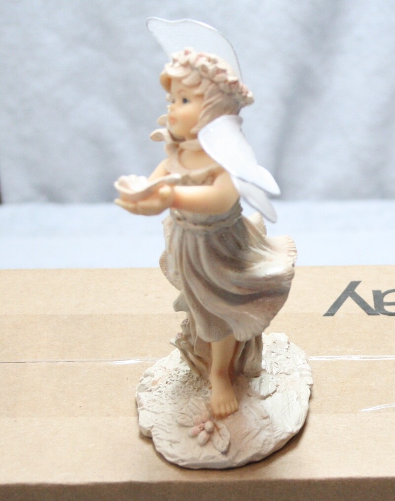 Adorable Baby Fairy Angel Figurine with Leaf Bowl Pink