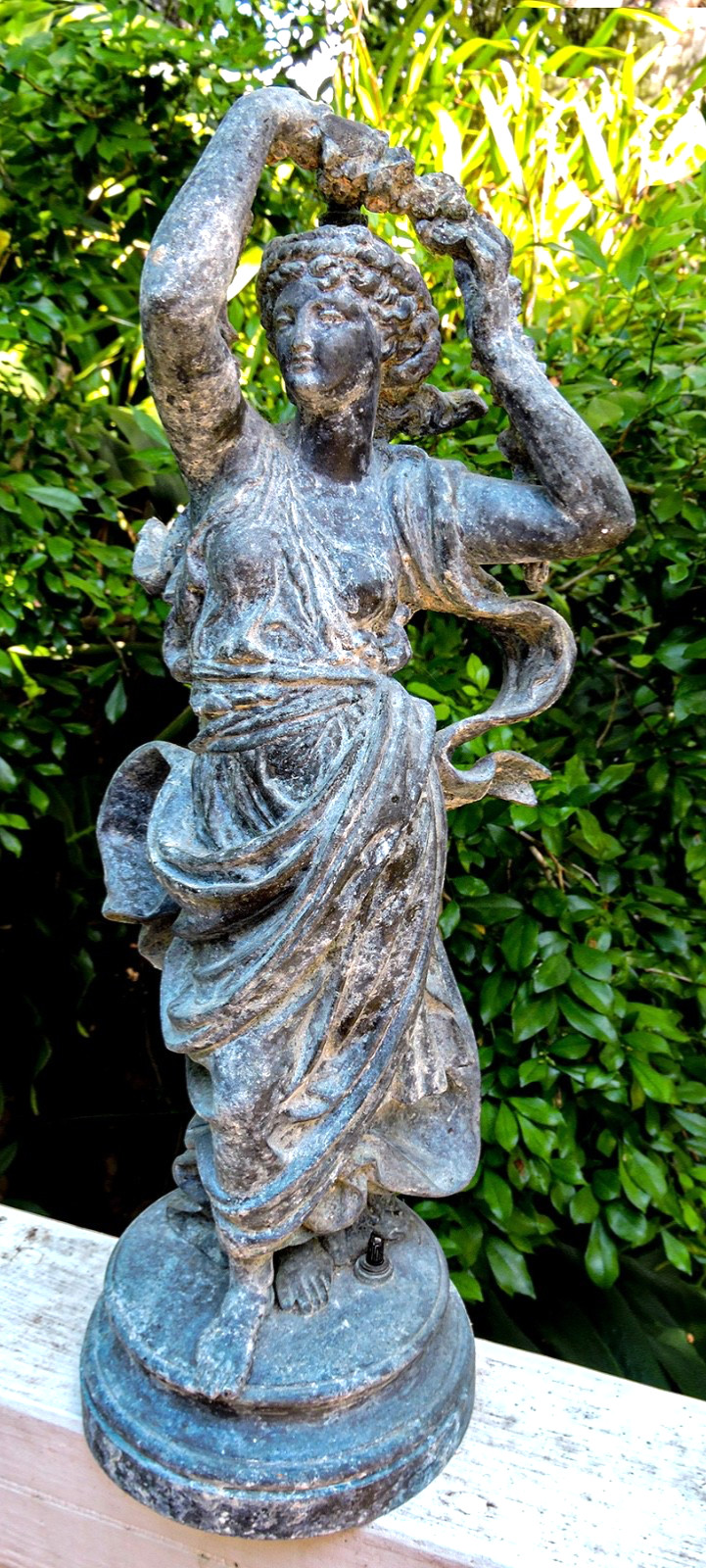 ANTIQUE FLORA GODDESS STATUE SCULPTURE ART NOUVEAU SPELTER BRONZE AGED PATINA