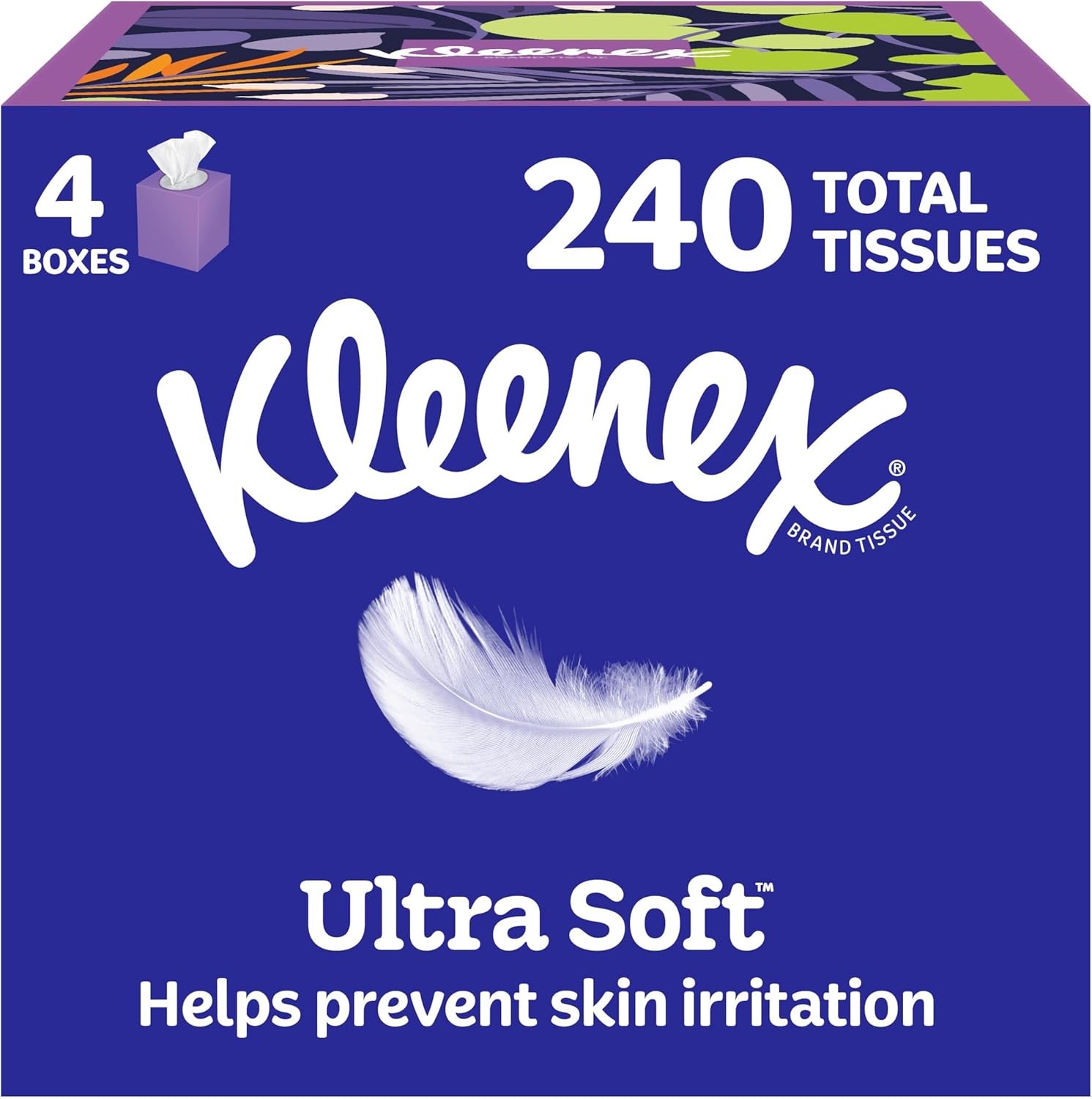 Kleenex Ultra Soft Facial Tissues, 4 Cube Boxes, 60 Tissues per Box, 3-Ply (240
